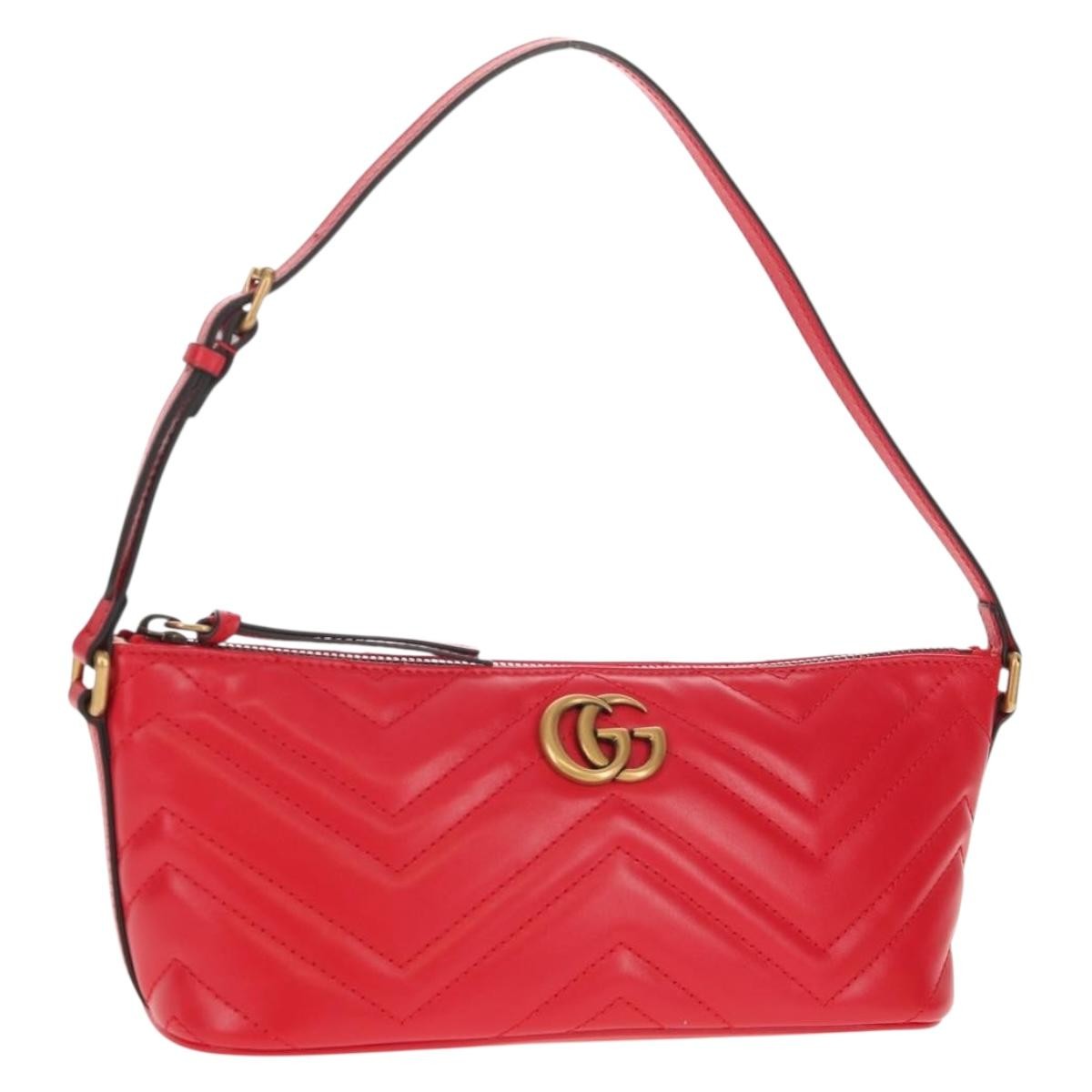 Gucci Gg Marmont Pochette Shoulder Matelasse Leather Red Leather Clutche & Pouche Bag (Pre-Owned)