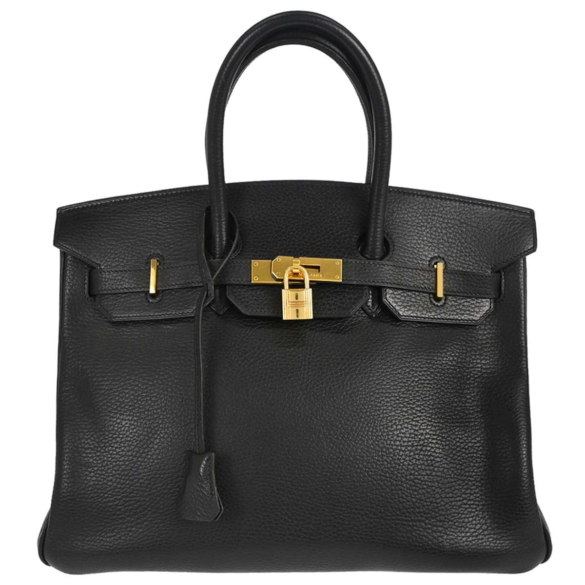 Hermes Birkin Black Clemence With Gold Hardware Black Leather Handbag (Pre-Owned)