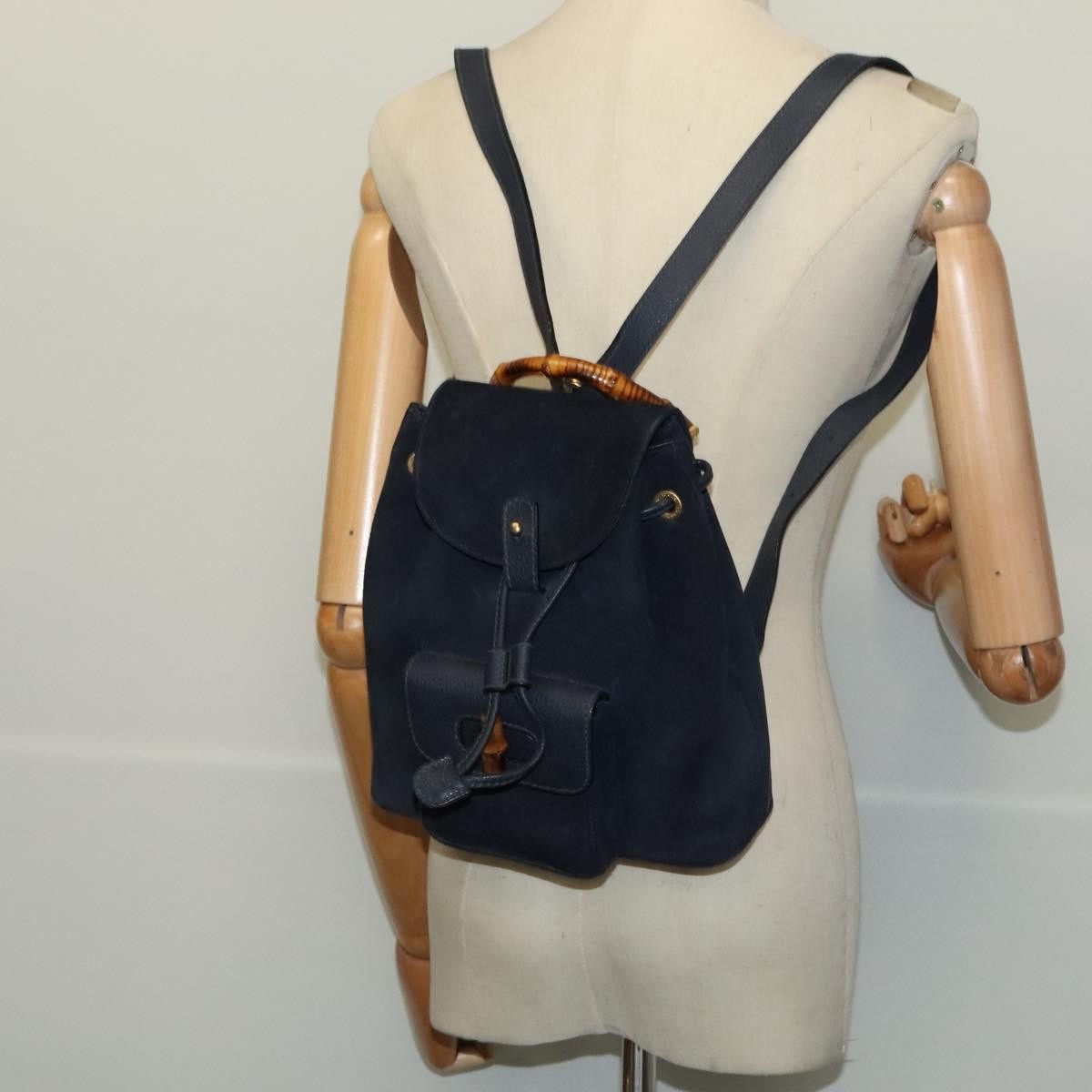 Gucci Gucci Bamboo Daim Navy Suede Backpack Bag (Pre-Owned)