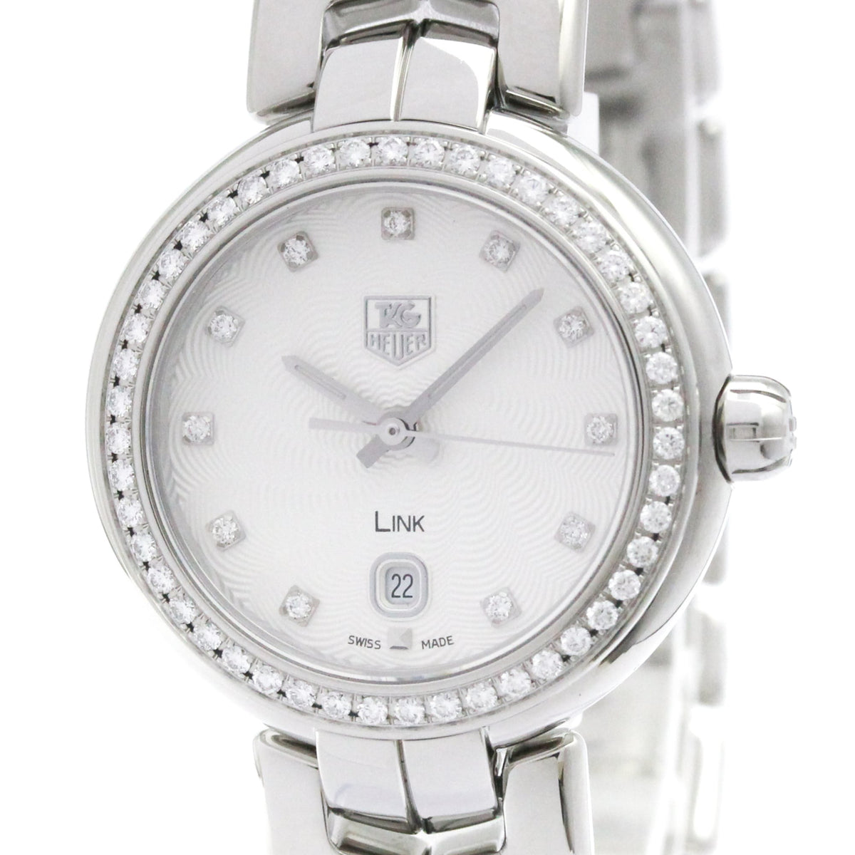 Tag Heuer Link Quartz Stainless Steel With Diamond Bezel And Markers Watch (Pre-Owned)