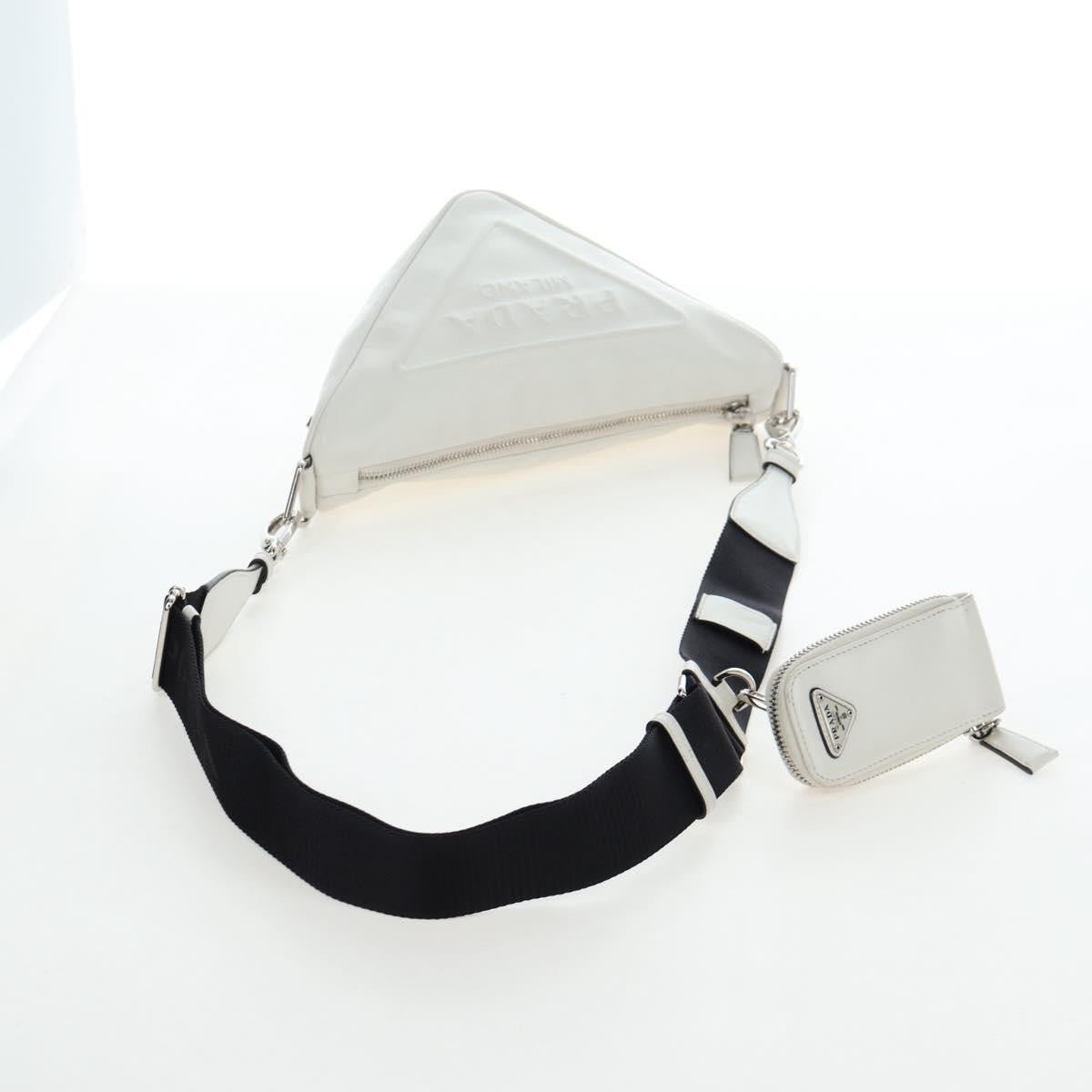 Prada Triangle Logo Wristlet Embossed Leather White Leather Clutche & Pouche Bag (Pre-Owned)