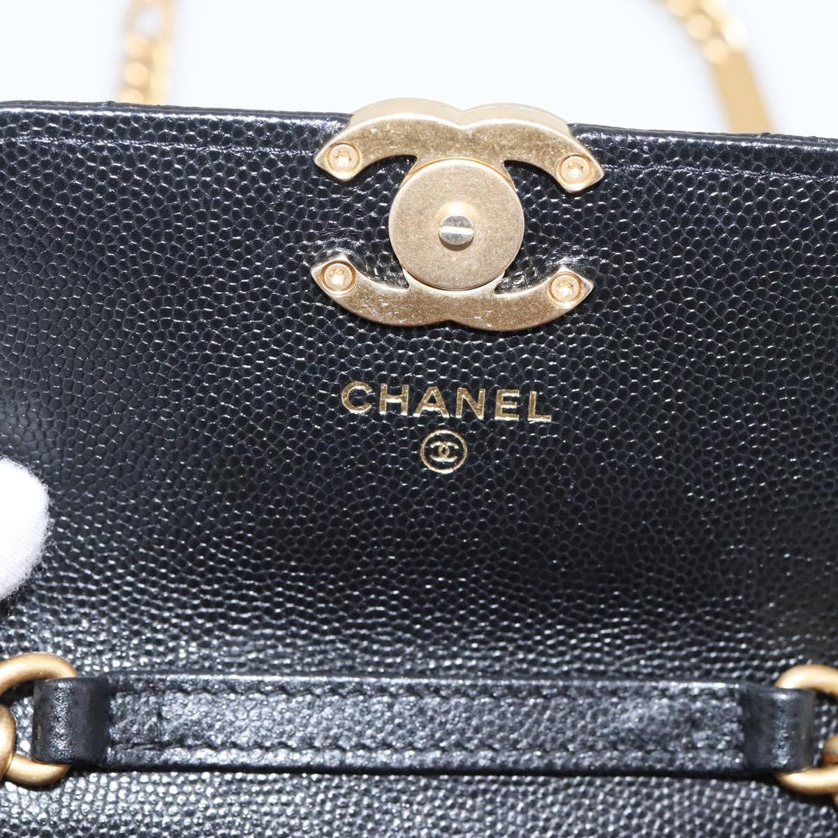Chanel Plate Logo Cc Flap Card Holder On Chain Quilted Caviar Black Leather Clutche & Pouche Bag (Pre-Owned)