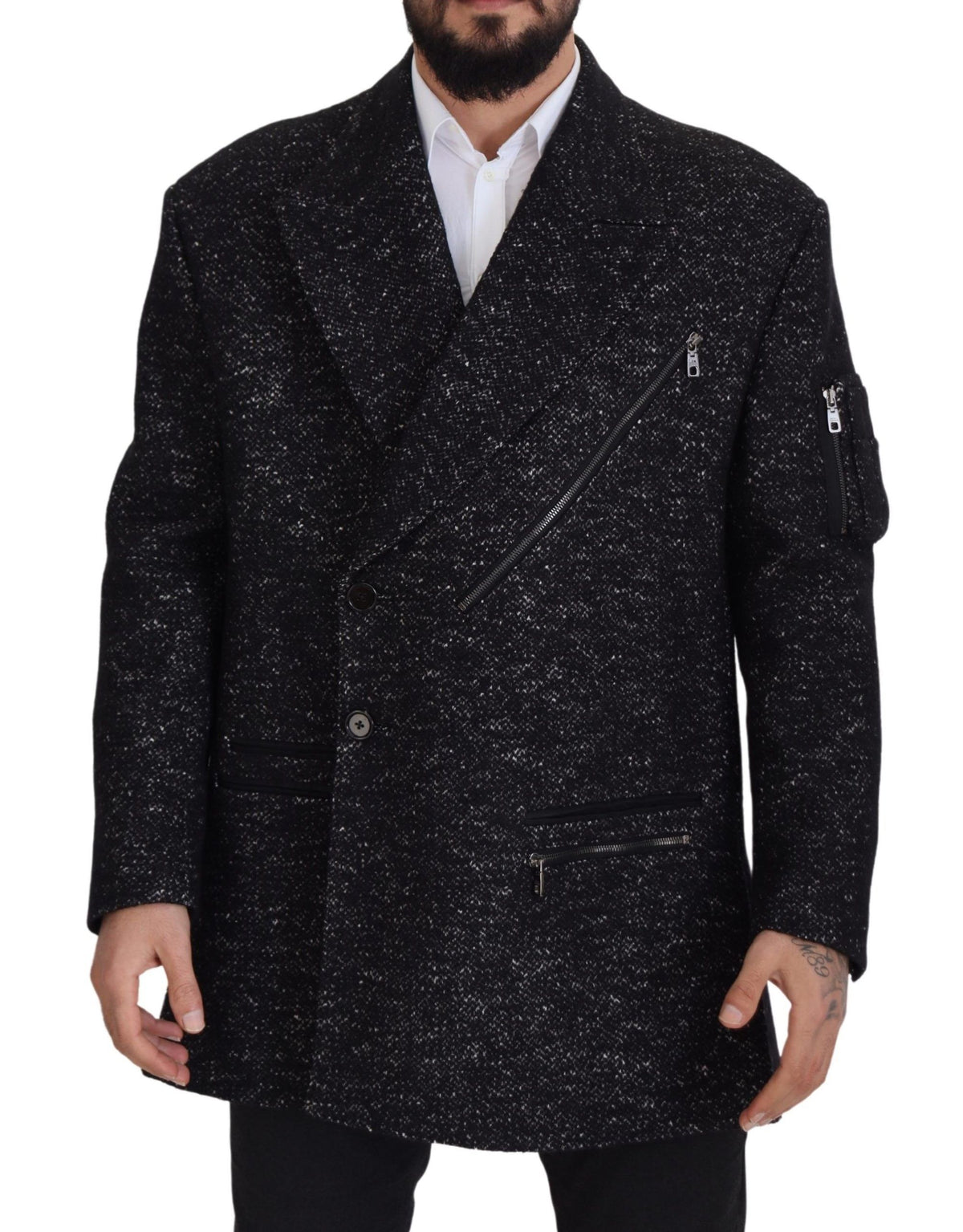 Dolce & Gabbana Black Wool Double Breasted Coat Men Men's Jacket