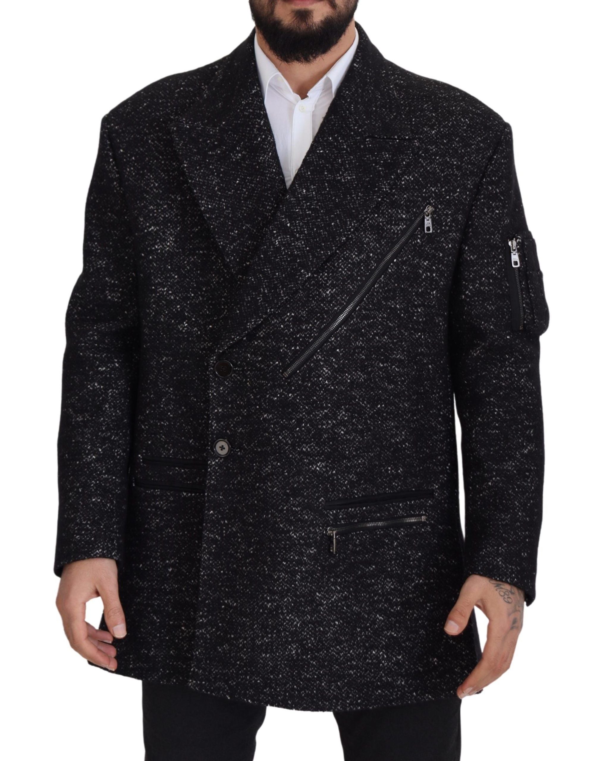Dolce & Gabbana Black Wool Double Breasted Coat Men Men's Jacket