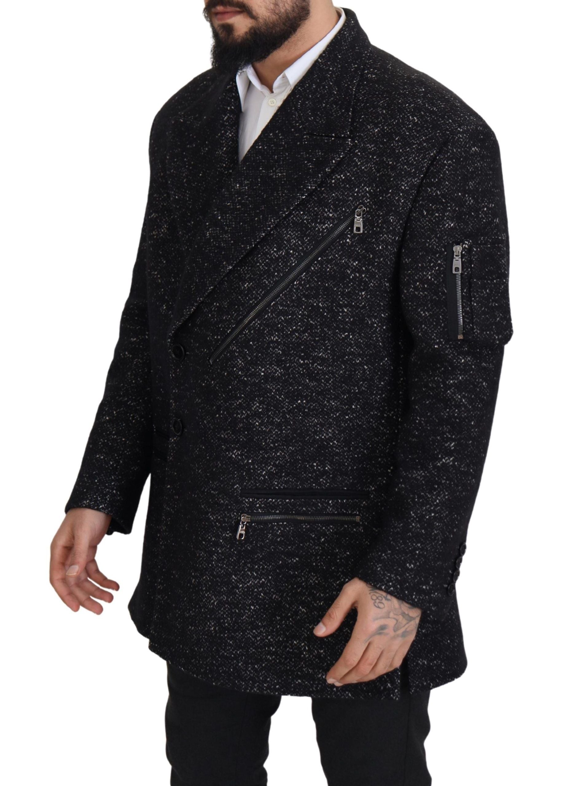 Dolce & Gabbana Black Wool Double Breasted Coat Men Men's Jacket