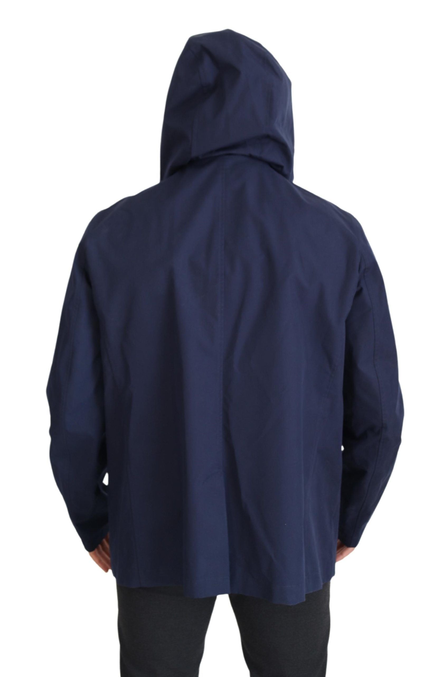 Dolce & Gabbana Blue Hooded Double Breasted Coat Men's Jacket