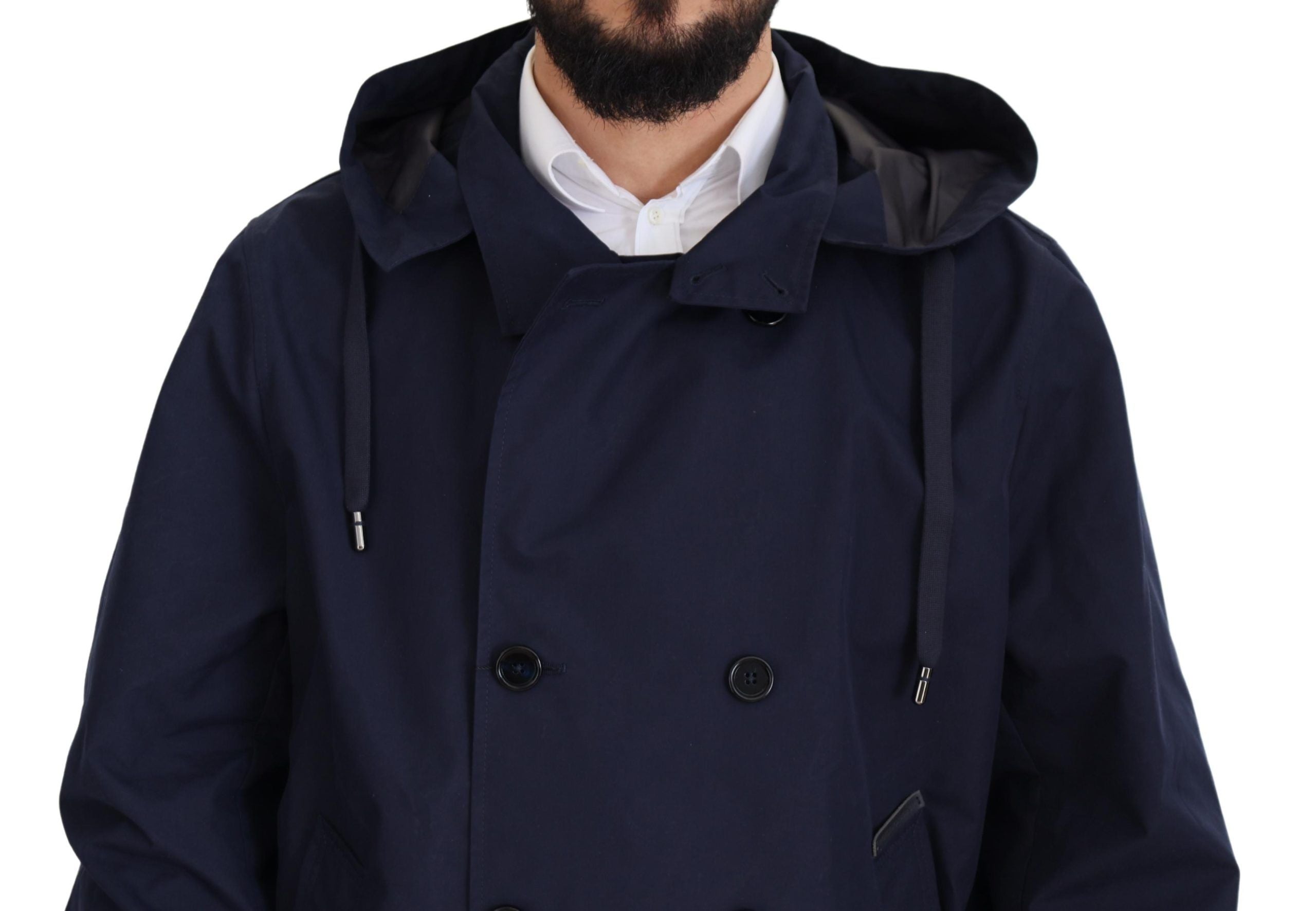 Dolce & Gabbana Blue Hooded Double Breasted Coat Men's Jacket