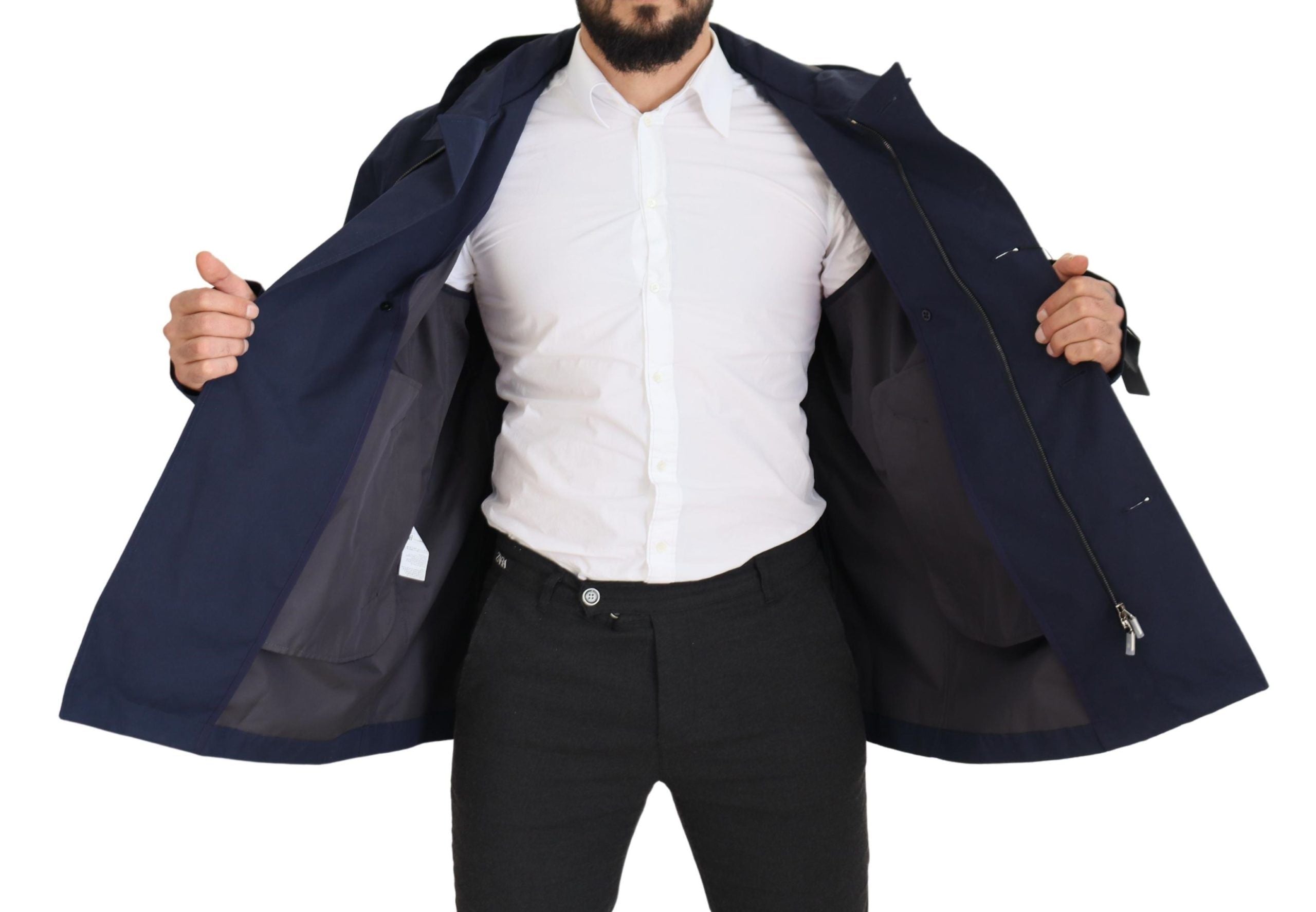 Dolce & Gabbana Blue Hooded Double Breasted Coat Men's Jacket