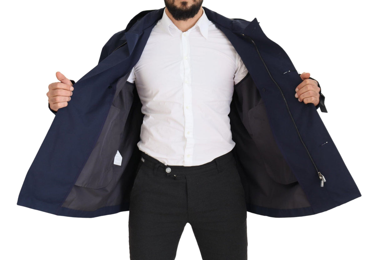 Dolce & Gabbana Blue Hooded Double Breasted Coat Men's Jacket