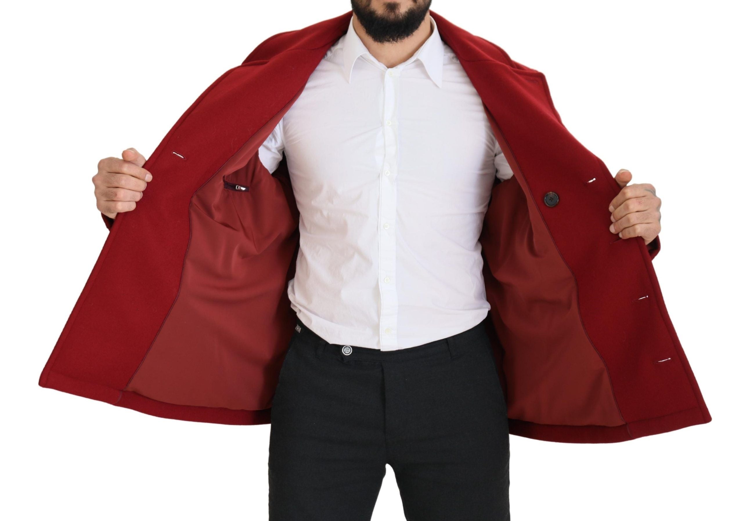 Dolce & Gabbana Red Wool Double Breasted Coat Men's Jacket