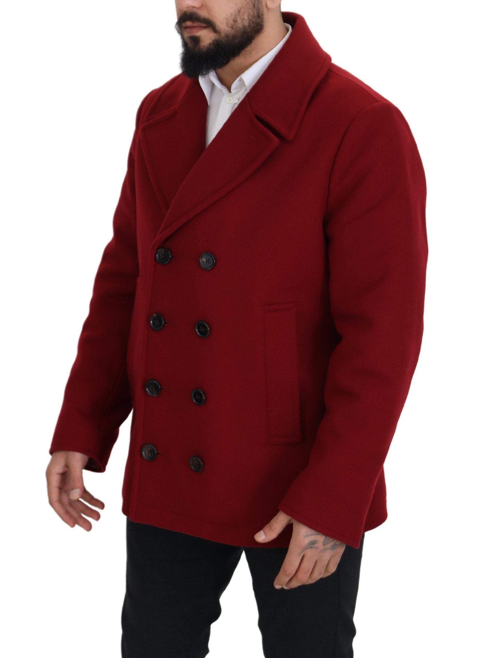 Dolce & Gabbana Red Wool Double Breasted Coat Men's Jacket