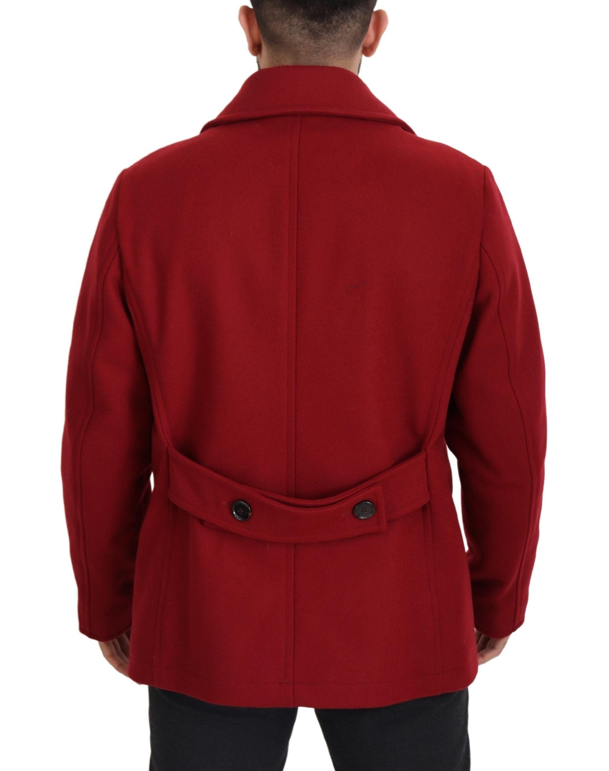 Dolce & Gabbana Red Wool Double Breasted Coat Men's Jacket