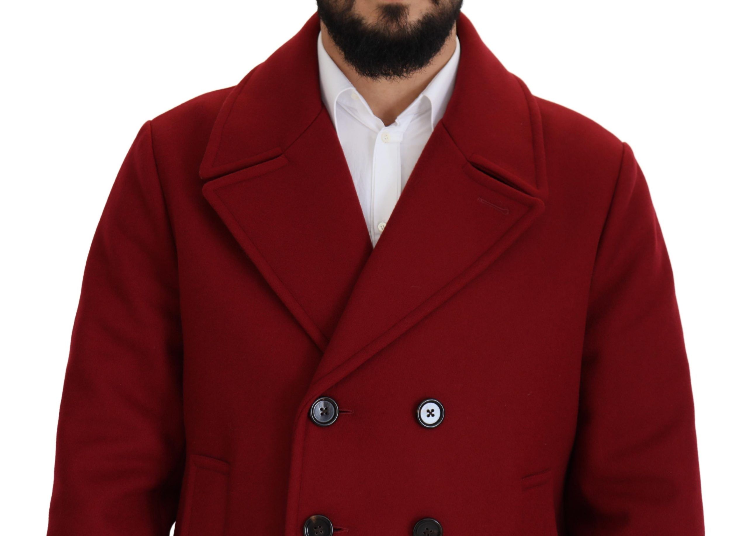 Dolce & Gabbana Red Wool Double Breasted Coat Men's Jacket
