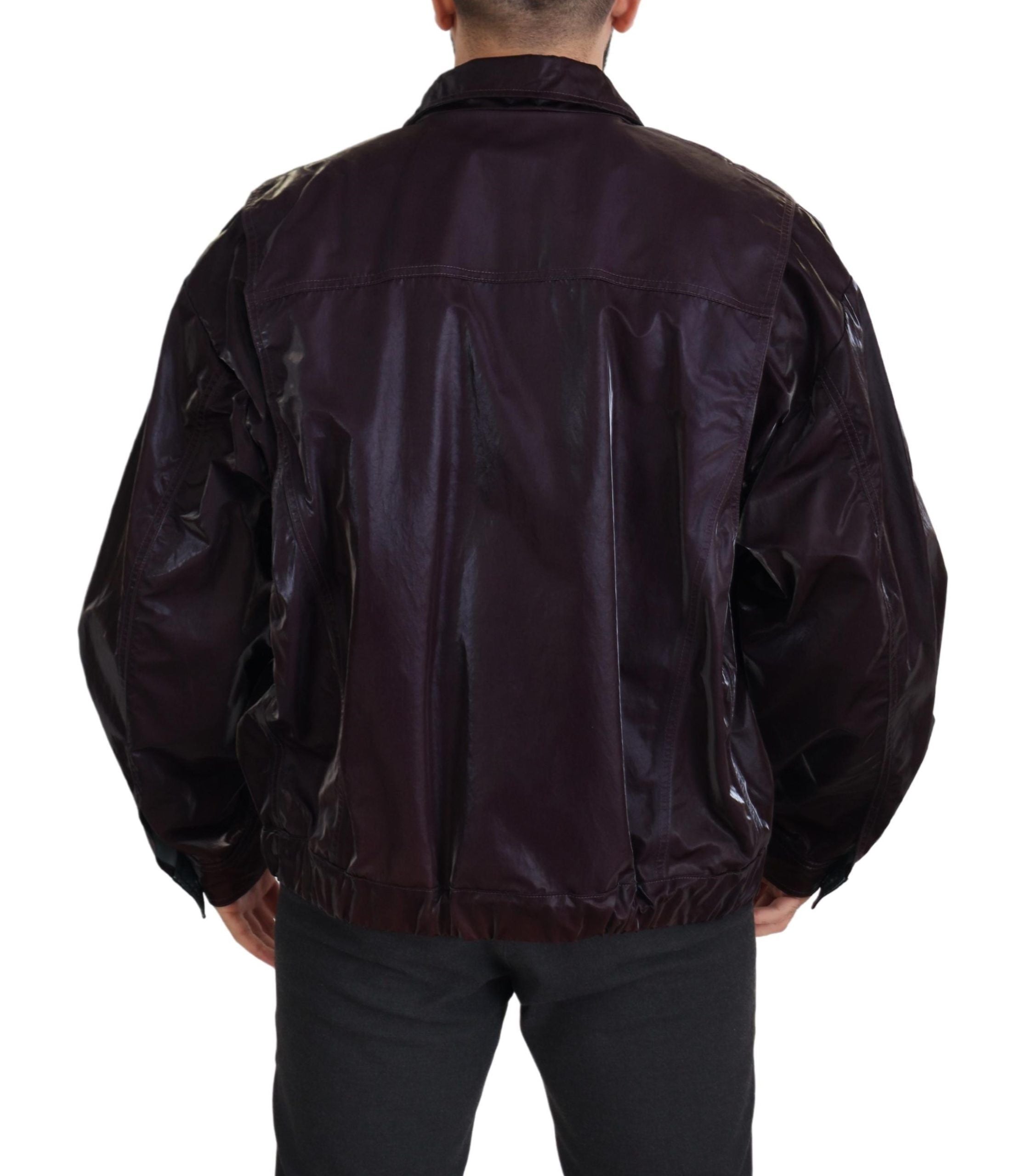 Dolce & Gabbana Bordeaux Nylon Collared Men Coat Men's Jacket