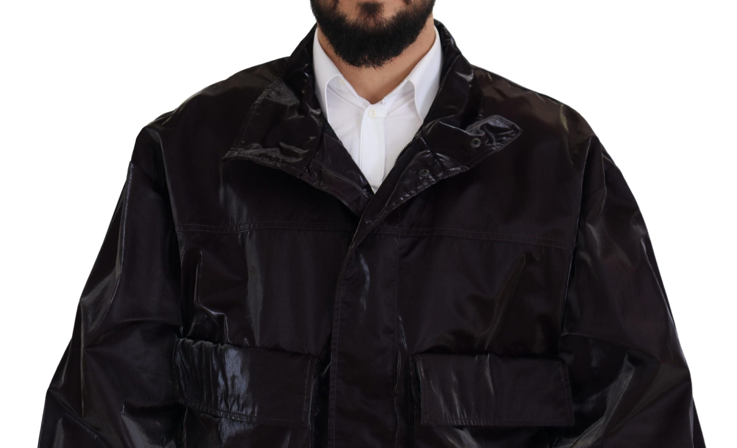 Dolce & Gabbana Bordeaux Nylon Collared Men Coat Men's Jacket