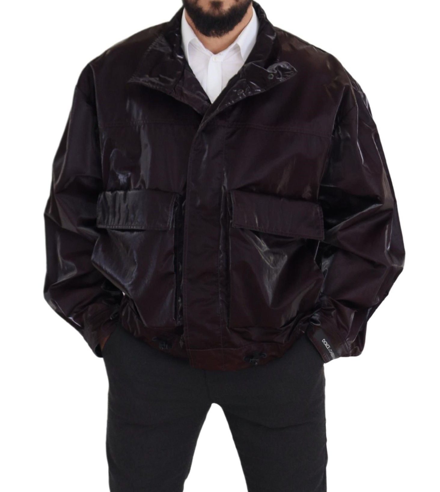 Dolce & Gabbana Bordeaux Nylon Collared Men Coat Men's Jacket