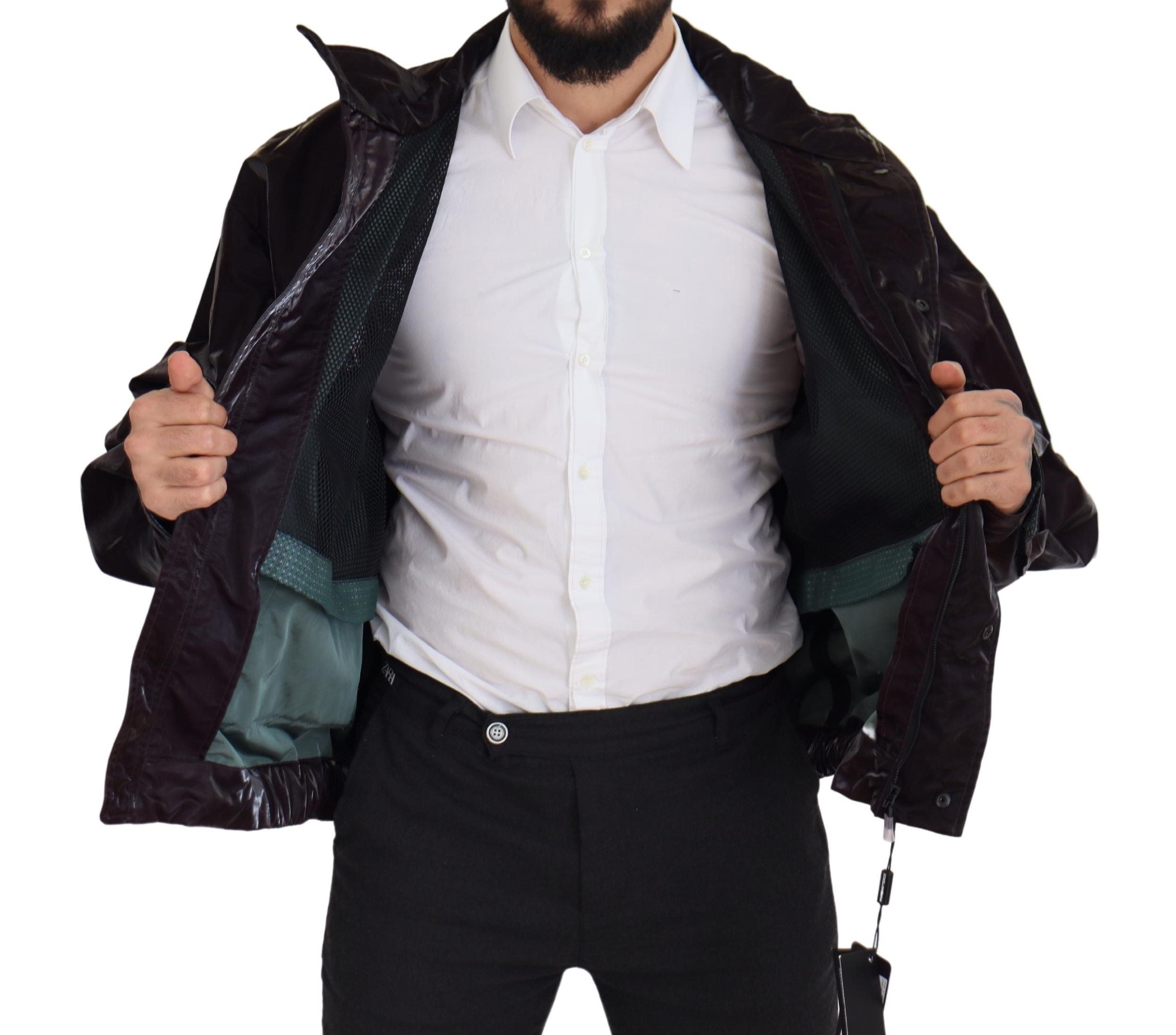 Dolce & Gabbana Bordeaux Nylon Collared Men Coat Men's Jacket