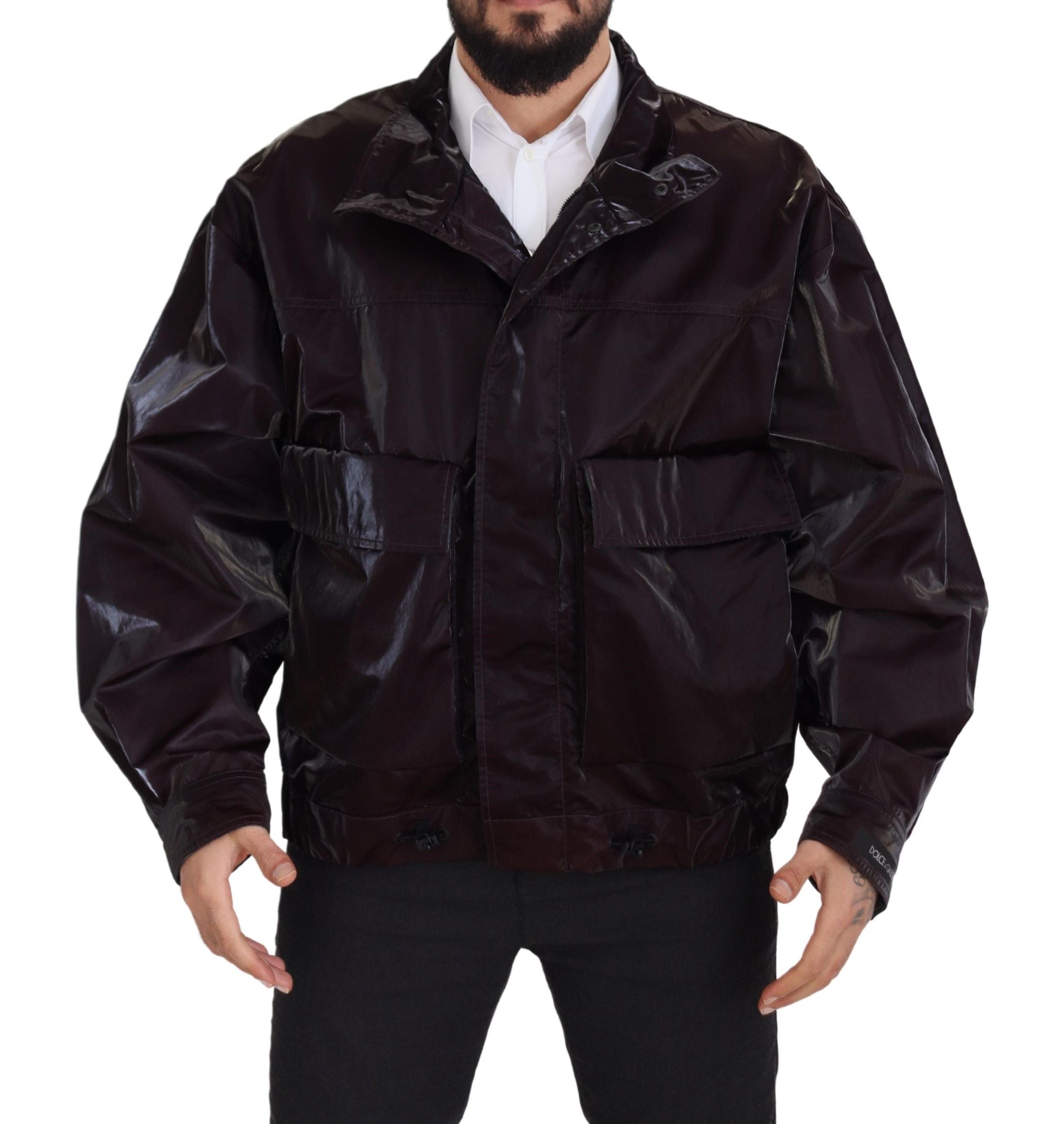 Dolce & Gabbana Bordeaux Nylon Collared Men Coat Men's Jacket