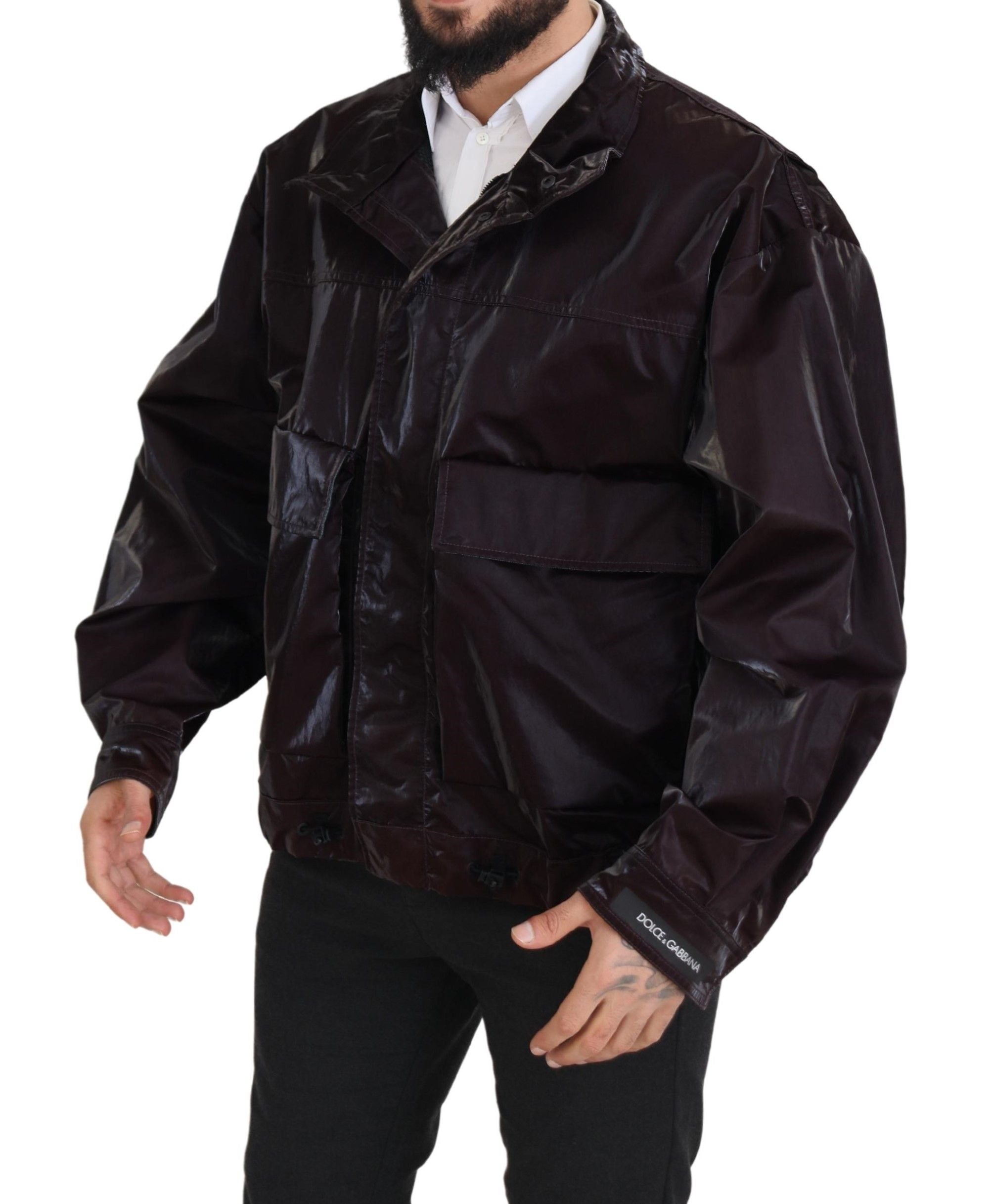 Dolce & Gabbana Bordeaux Nylon Collared Men Coat Men's Jacket