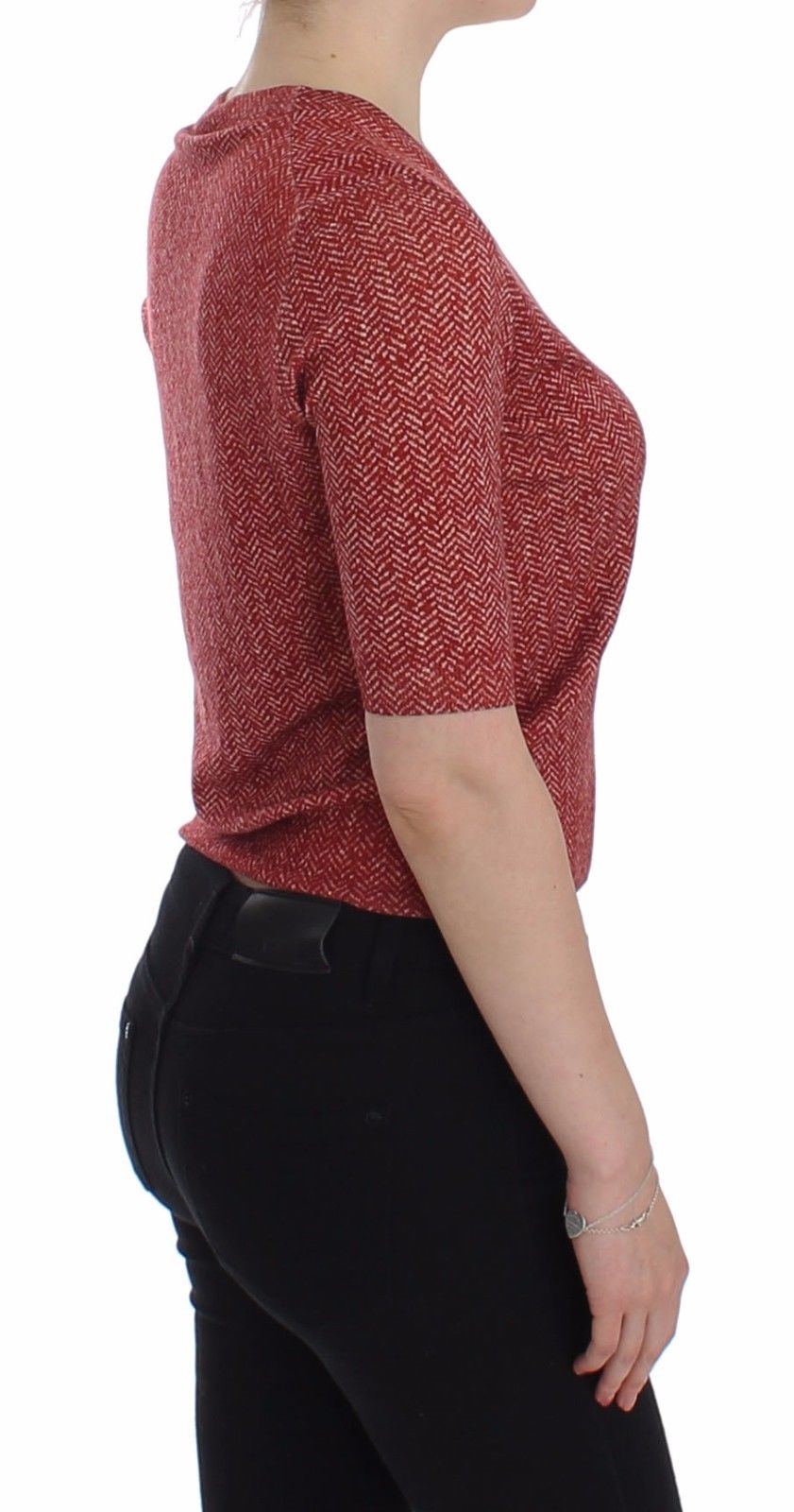 Dolce & Gabbana Enchanting Red Tweed V-Neck Women's Sweater