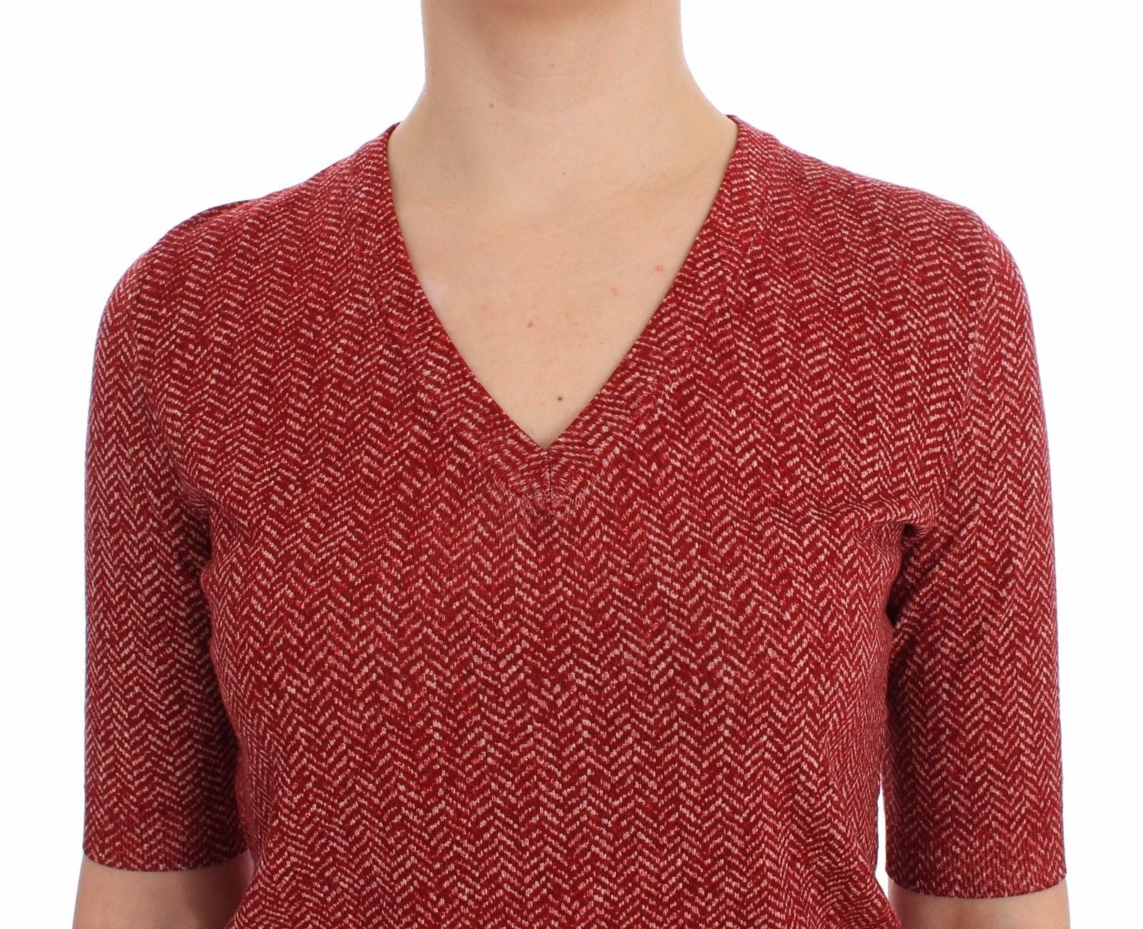 Dolce & Gabbana Red Wool Tweed Short Sleeve Sweater Women's Pullover