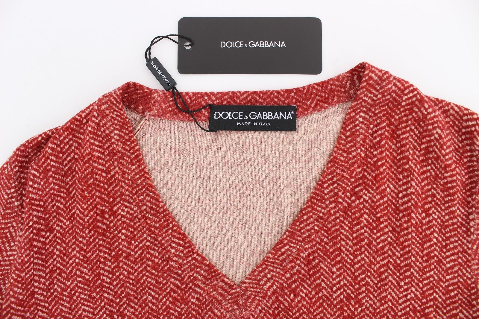 Dolce & Gabbana Enchanting Red Tweed V-Neck Women's Sweater