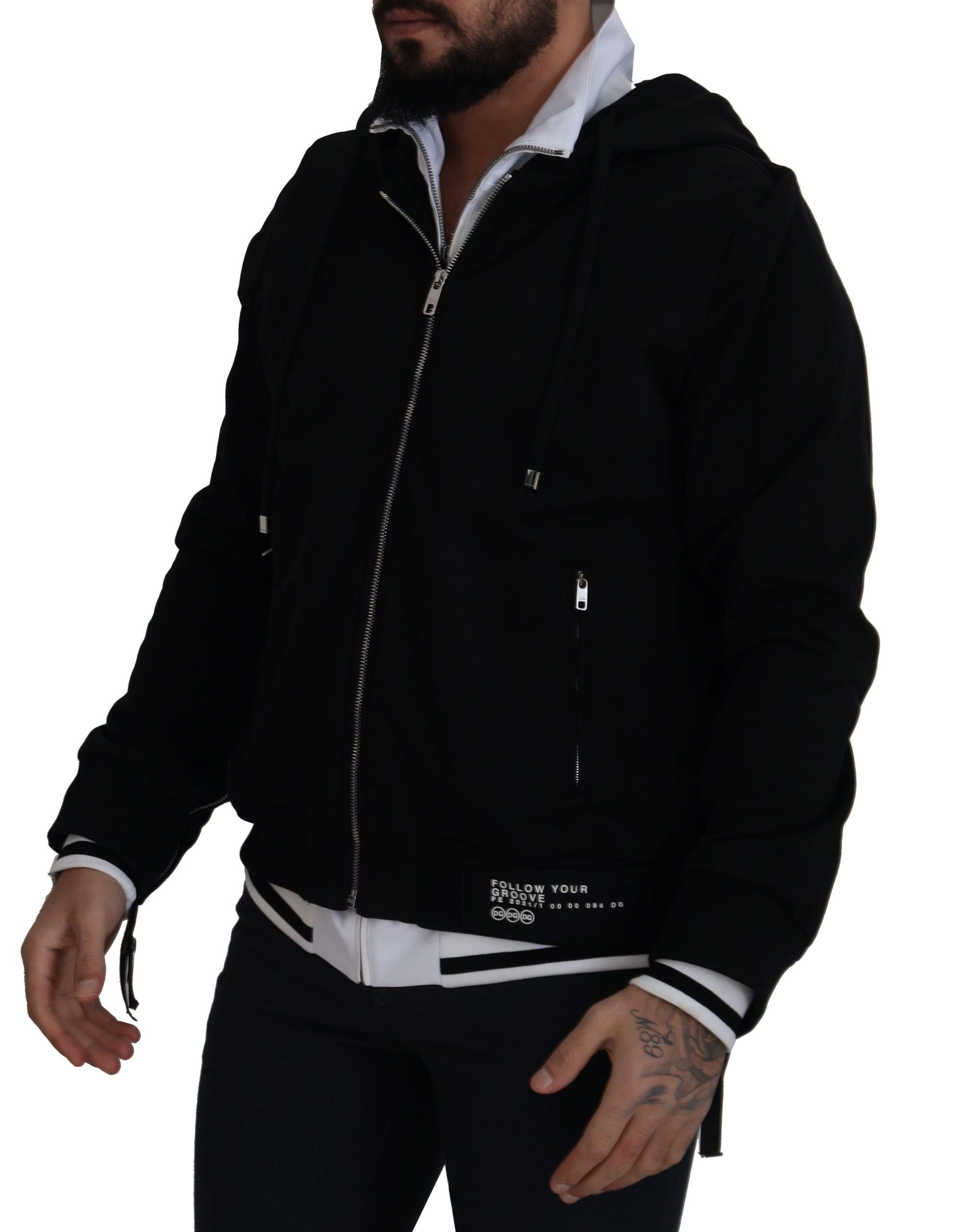 Dolce & Gabbana Black Polyester Hooded Full Zip Men's Jacket