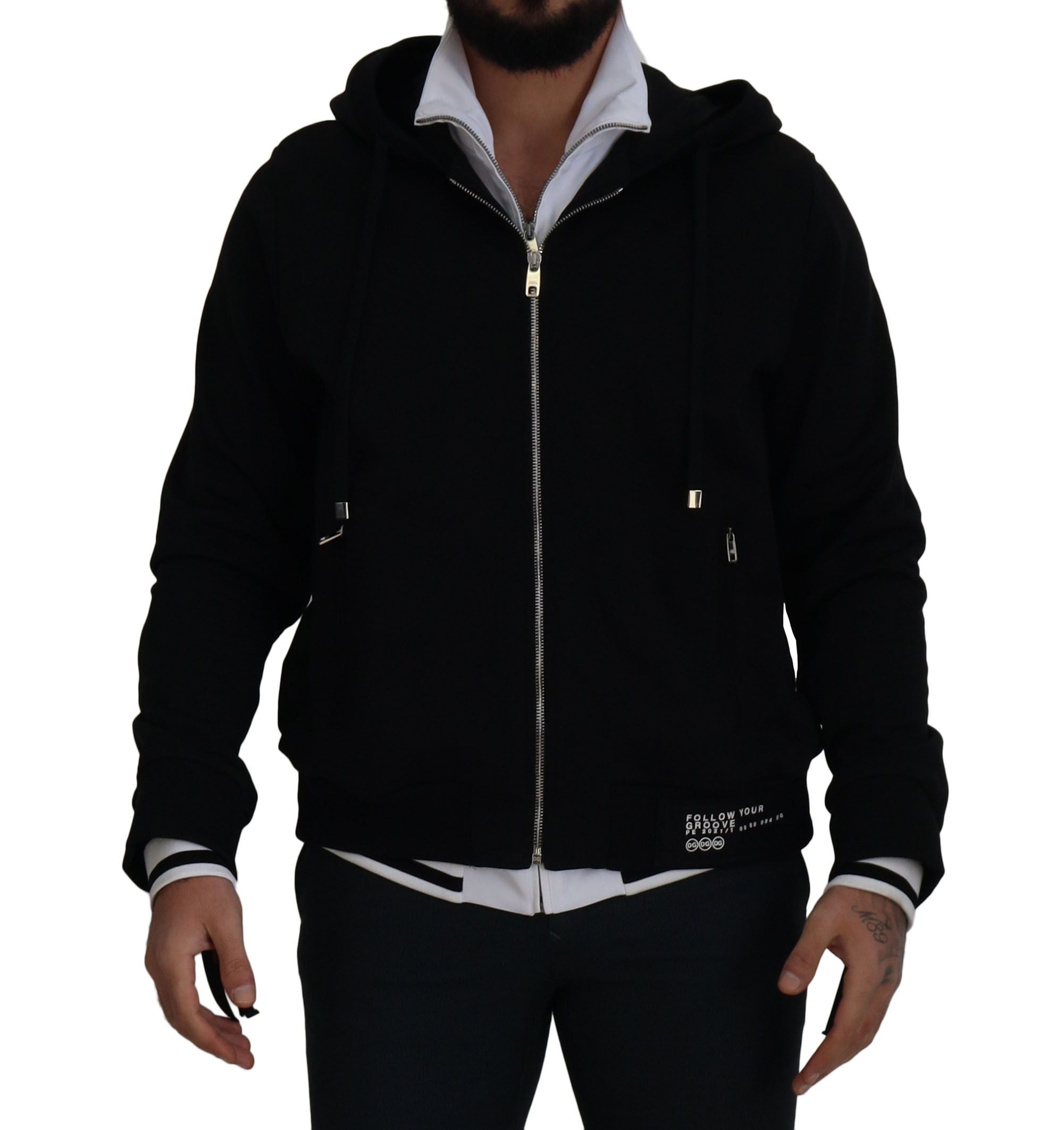 Dolce & Gabbana Black Polyester Hooded Full Zip Men's Jacket
