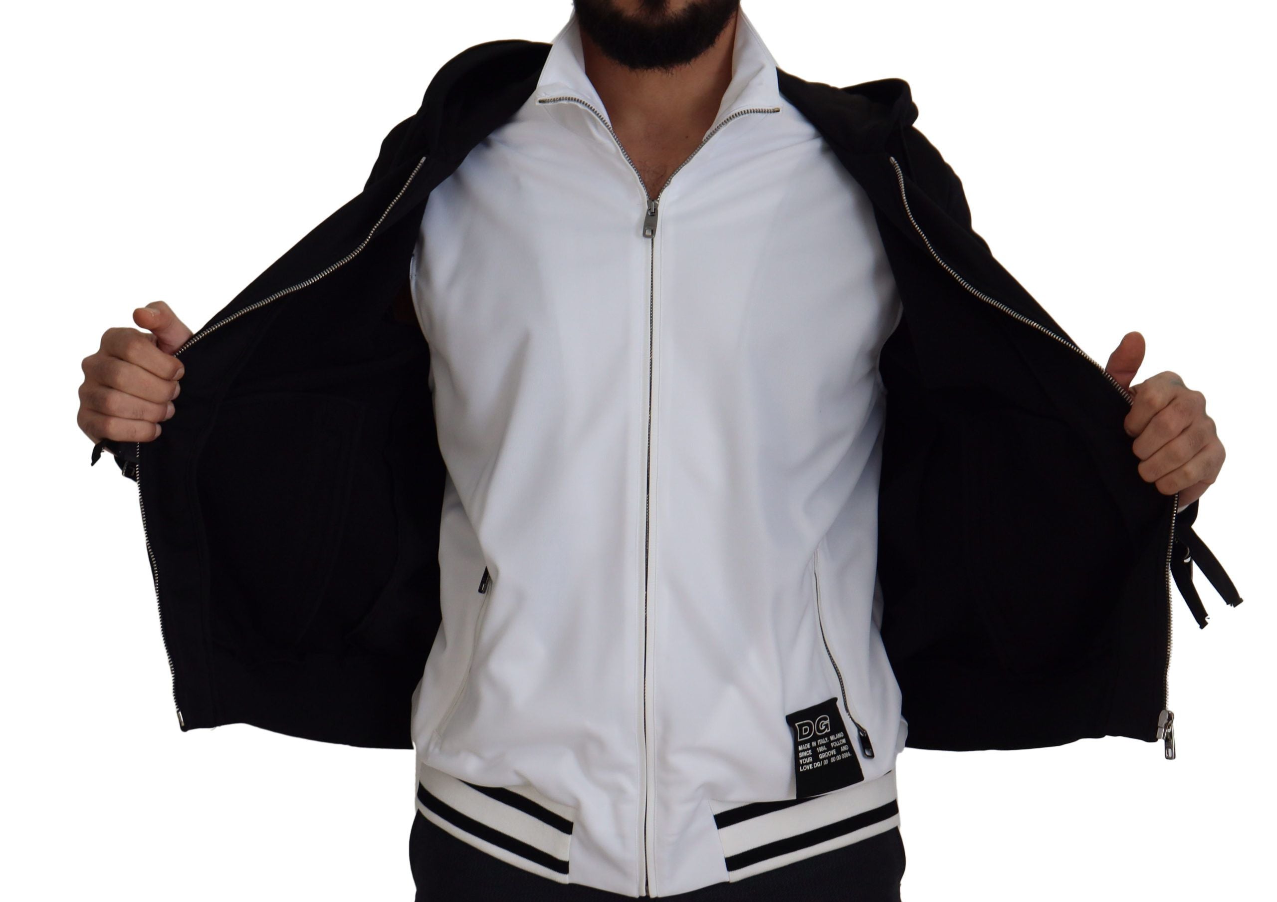 Dolce & Gabbana Black Polyester Hooded Full Zip Men's Jacket