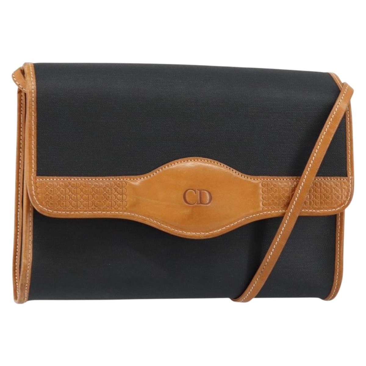 Christian Dior Vintage Cd Logo Leather Black Leather Shoulder Bag Bag (Pre-Owned)