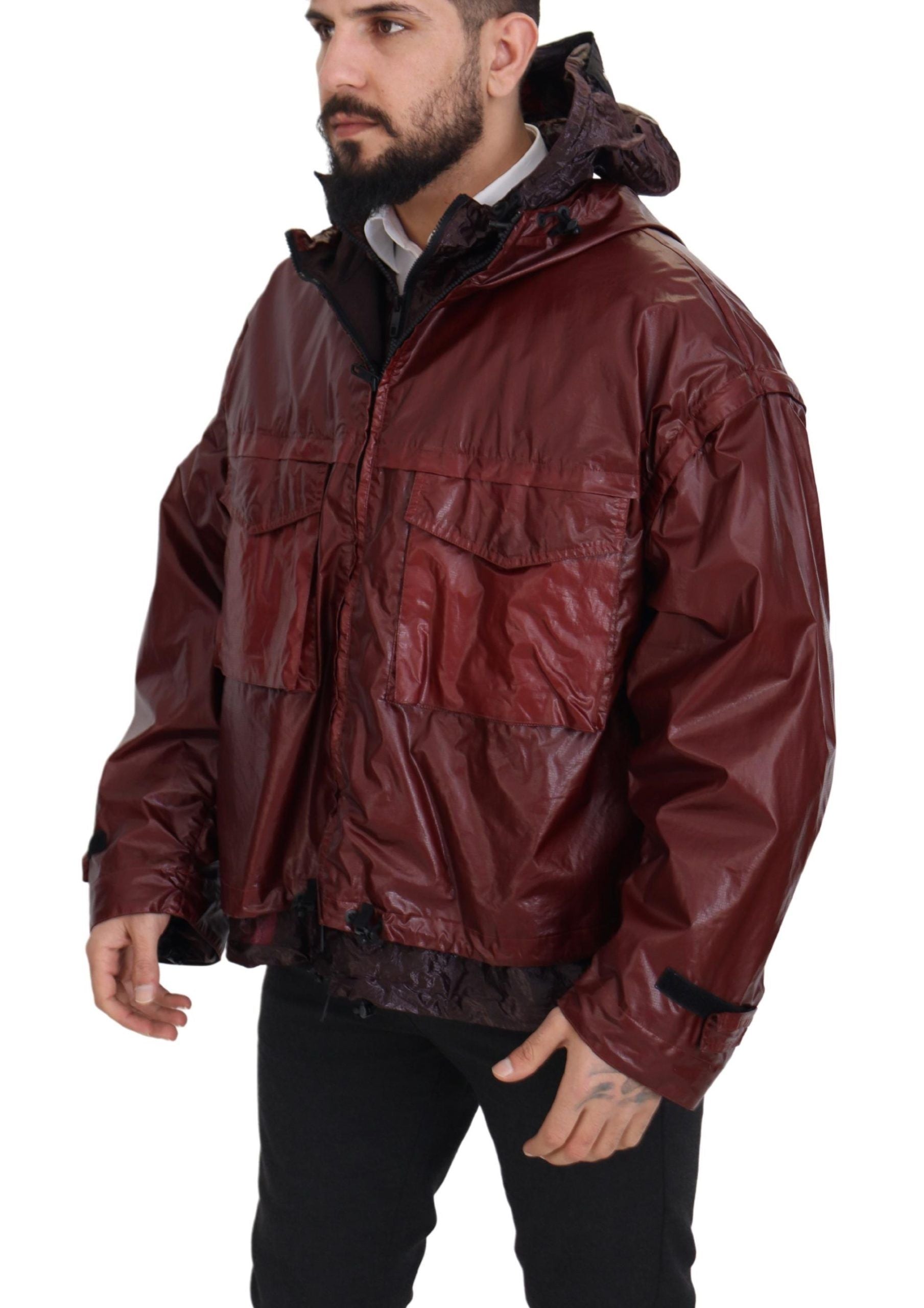 Dolce & Gabbana Bordeaux Cotton Hooded Full Zip Men's Jacket