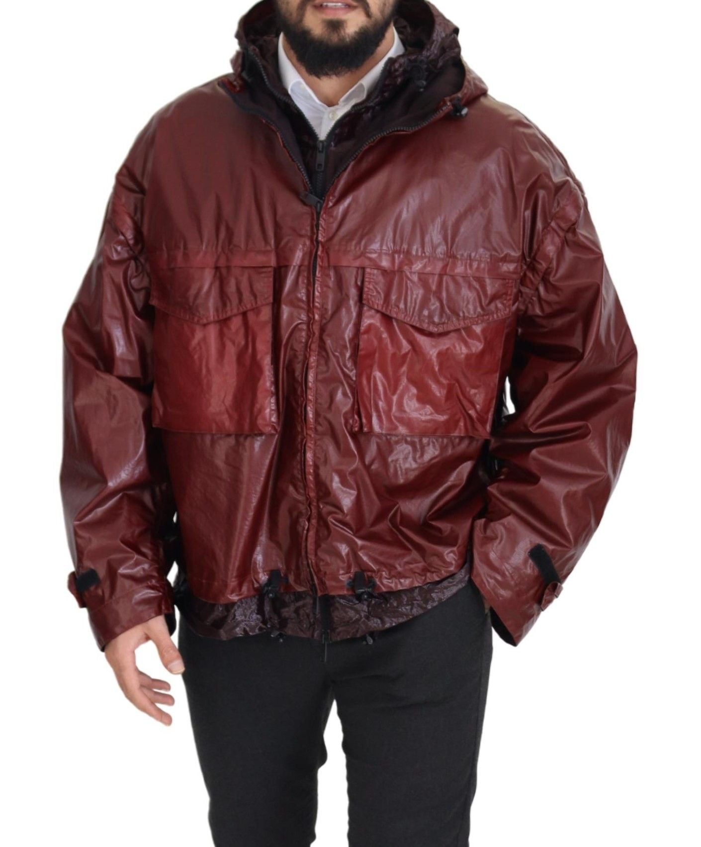 Dolce & Gabbana Bordeaux Cotton Hooded Full Zip Men's Jacket