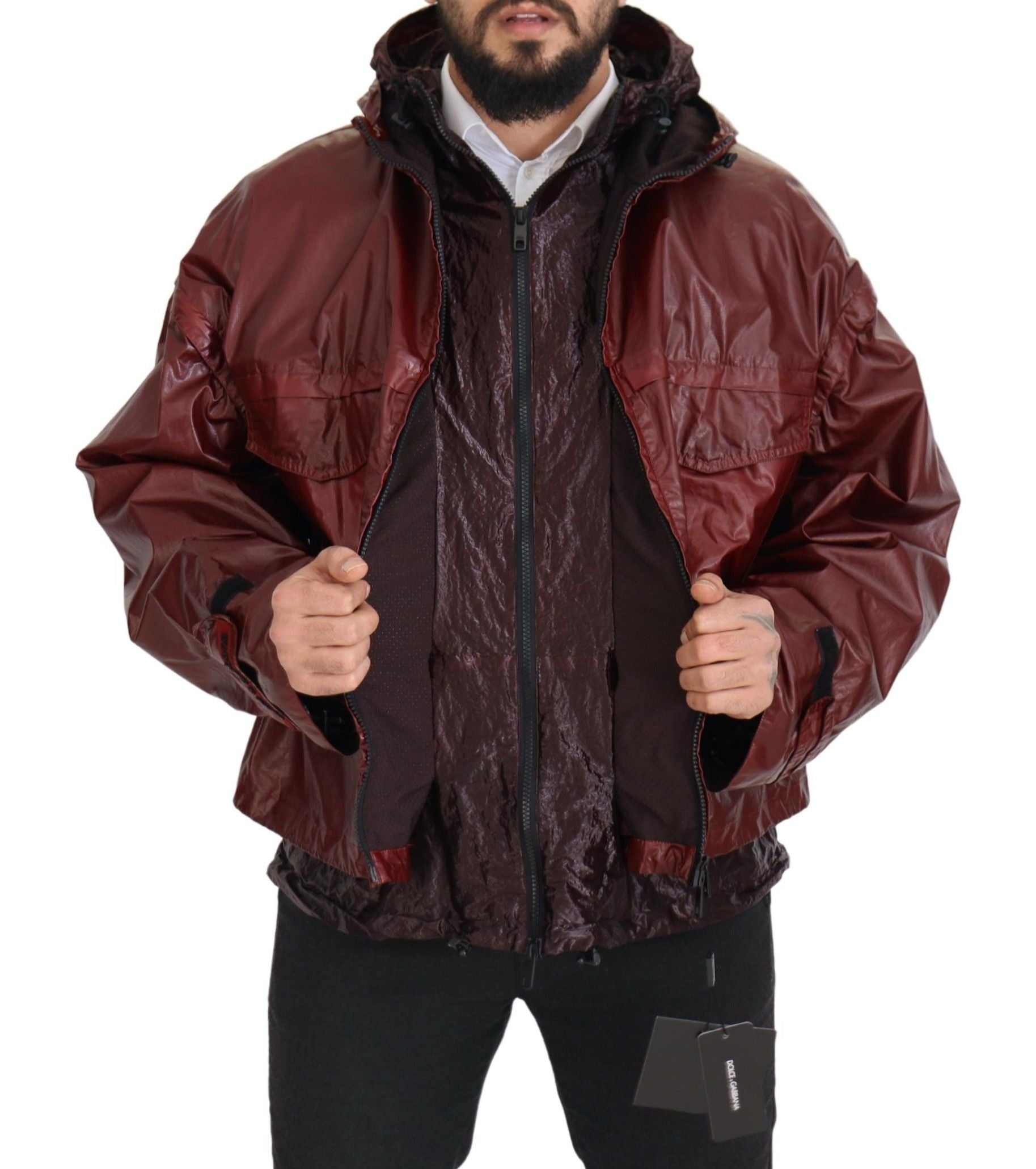 Dolce & Gabbana Bordeaux Cotton Hooded Full Zip Men's Jacket