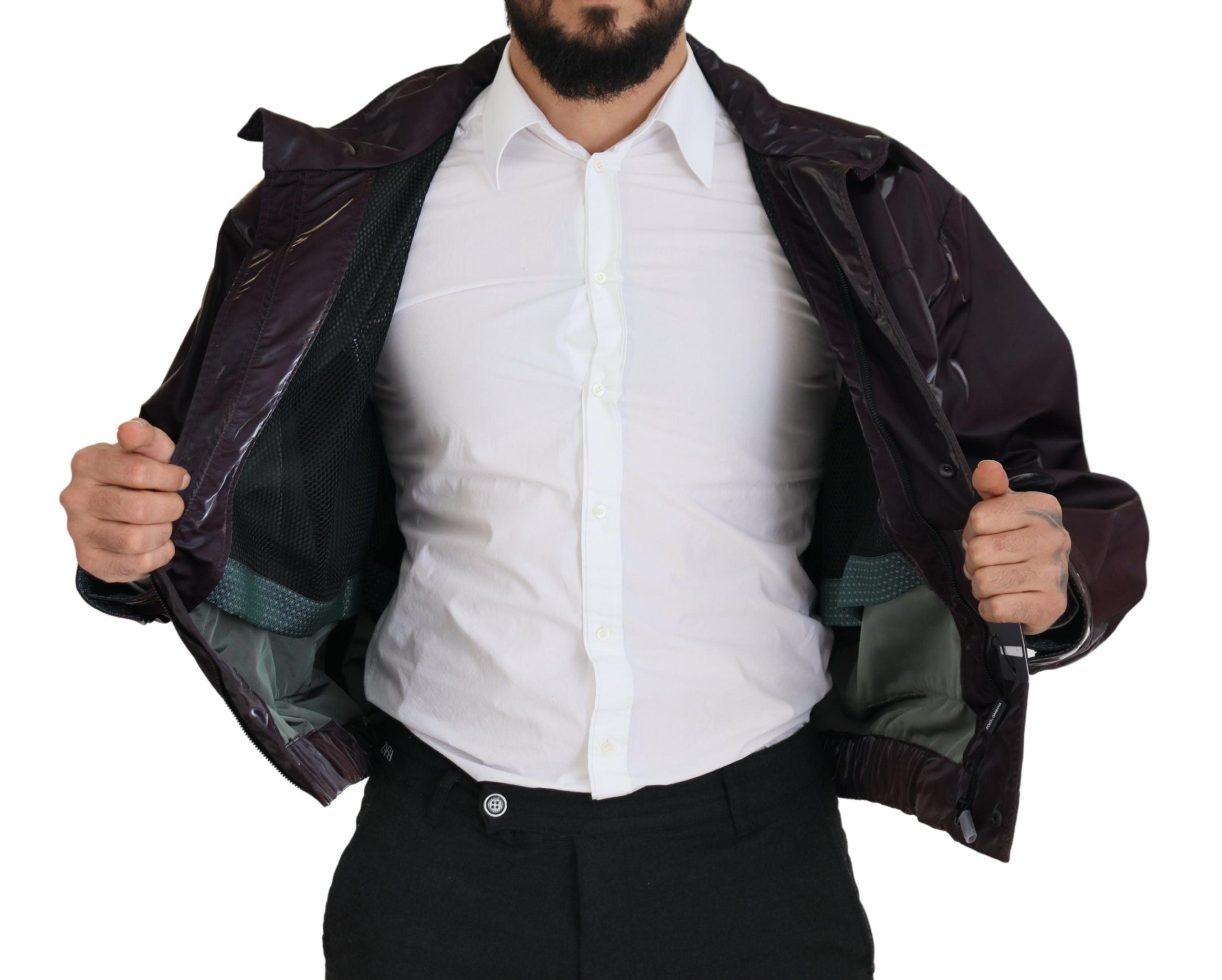 Dolce & Gabbana Purple Nylon Collared Biker Coat Men's Jacket