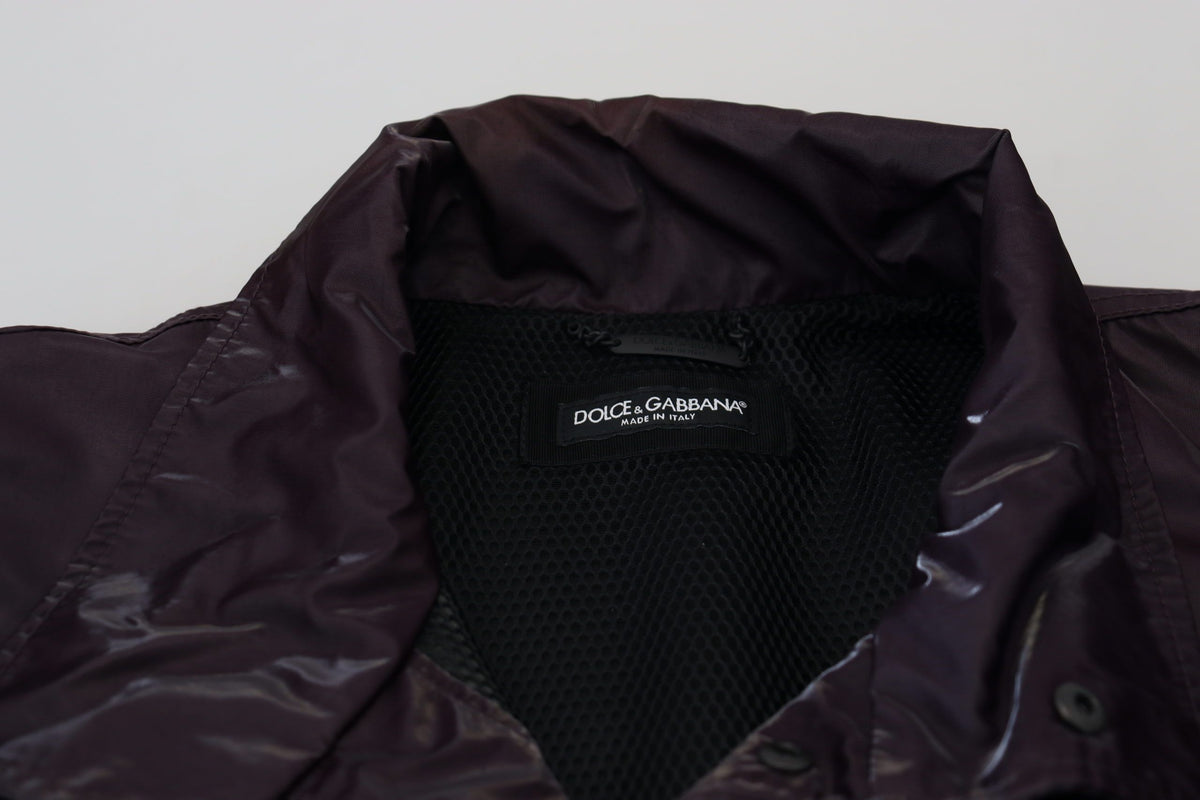 Dolce & Gabbana Purple Nylon Collared Biker Coat Men's Jacket