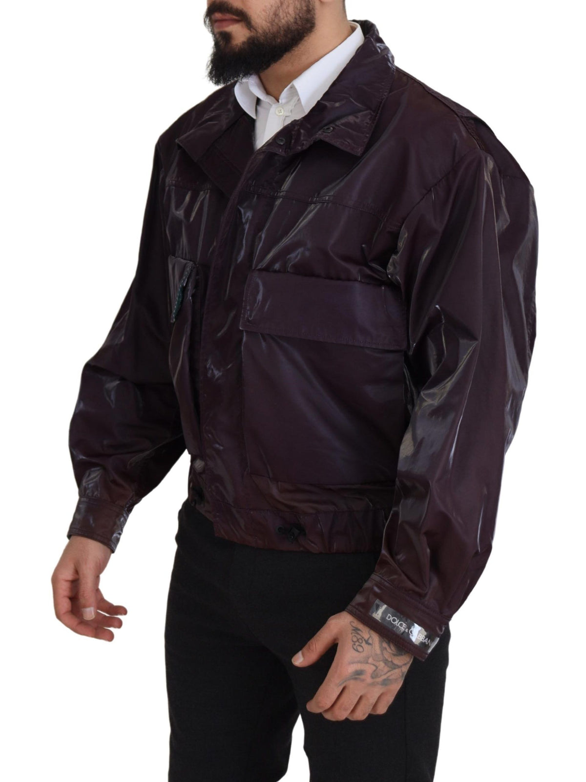 Dolce & Gabbana Purple Nylon Collared Biker Coat Men's Jacket