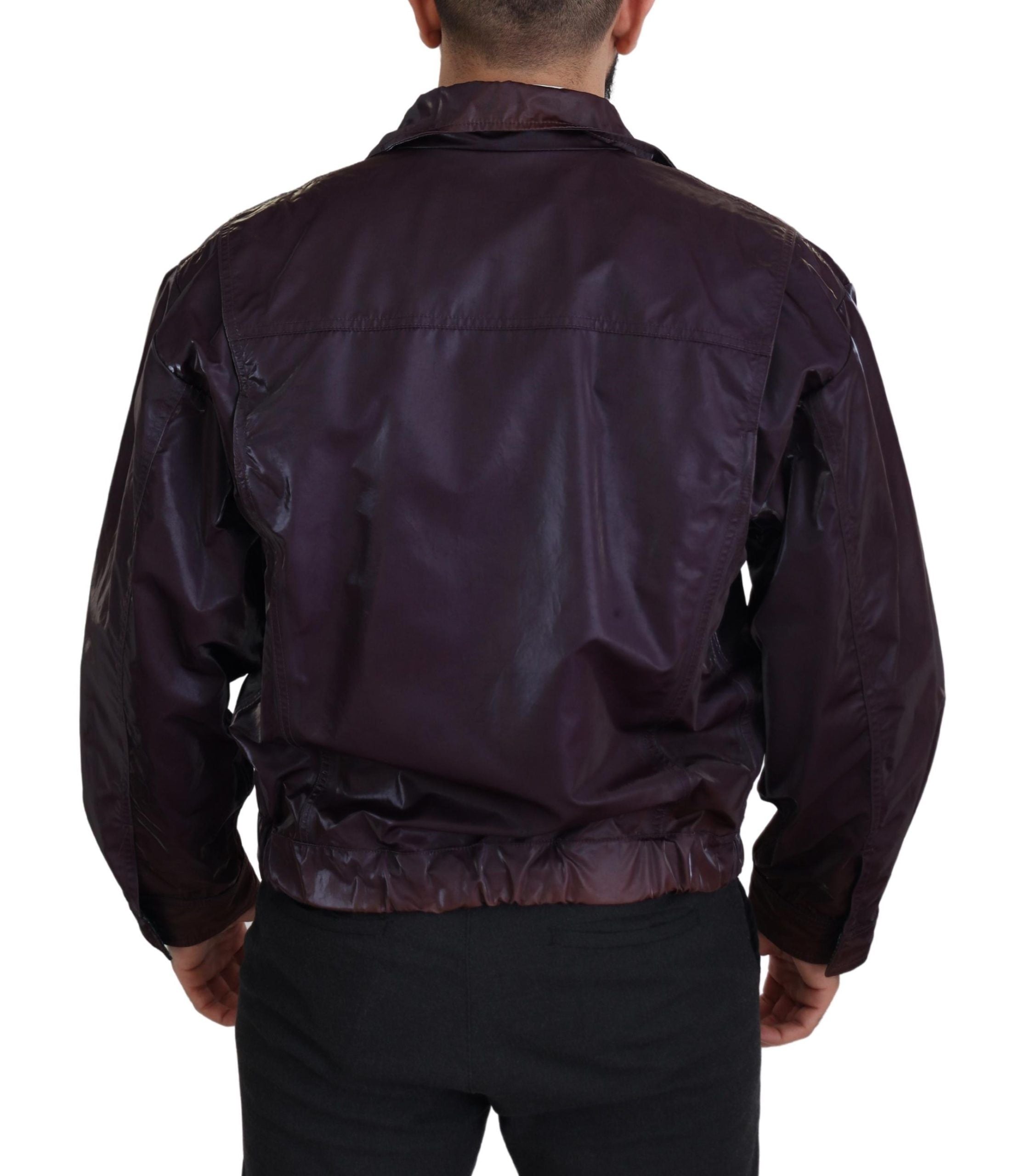 Dolce & Gabbana Purple Nylon Collared Biker Coat Men's Jacket