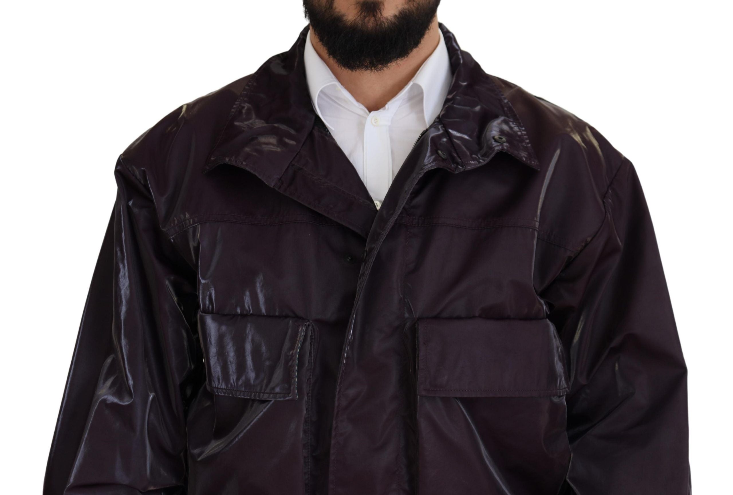 Dolce & Gabbana Purple Nylon Collared Biker Coat Men's Jacket