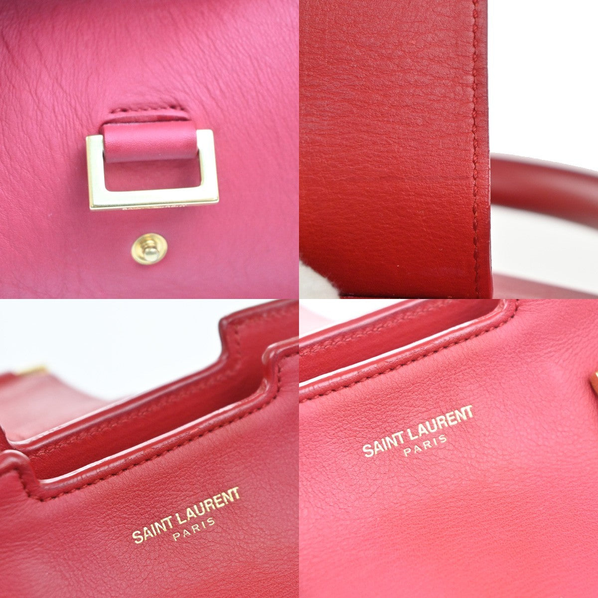 Saint Laurent Chyc Cabas Leather Red Leather Tote Bag Bag (Pre-Owned)