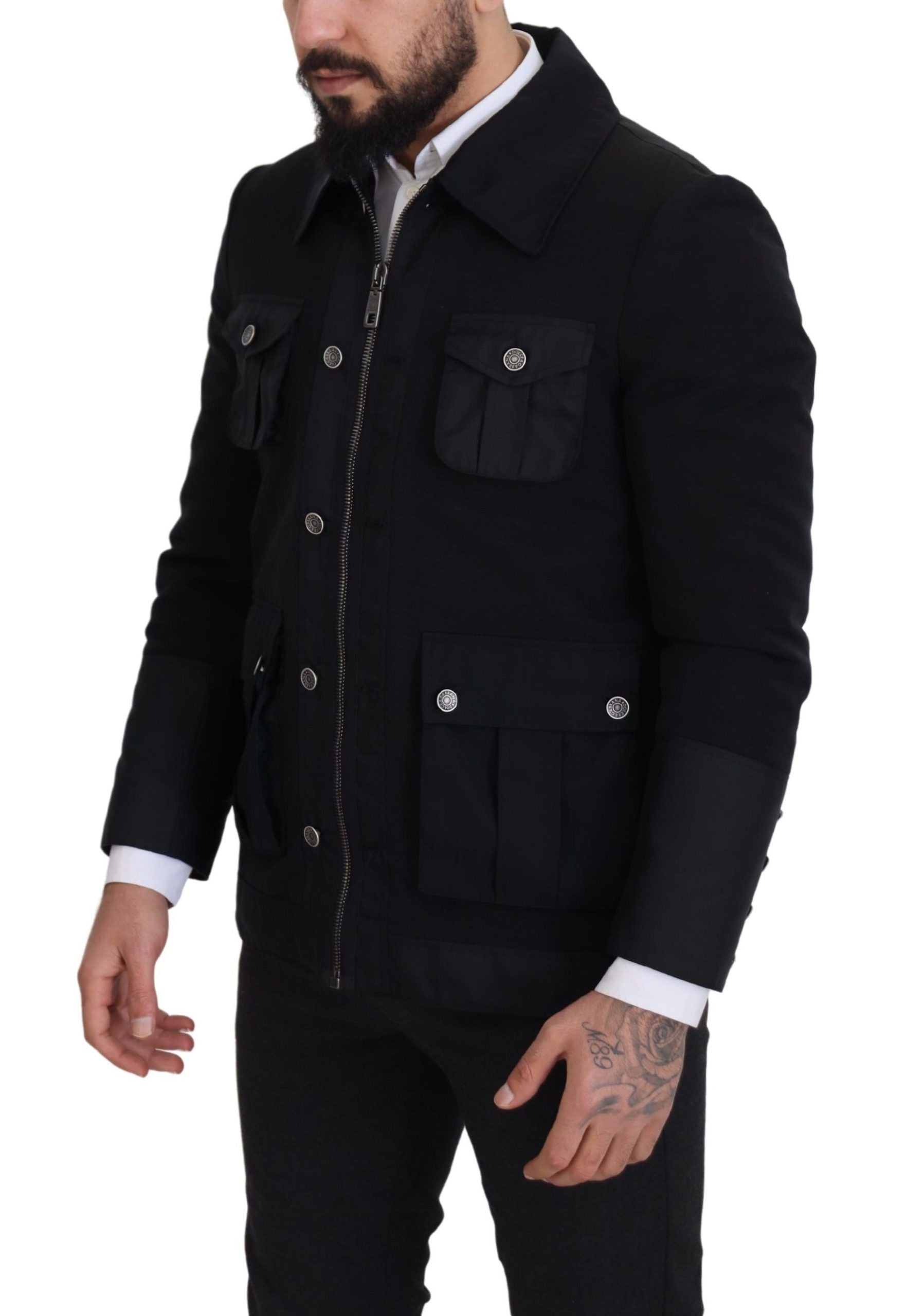 Dolce & Gabbana Black Wool Collared Full Zip Men's Jacket