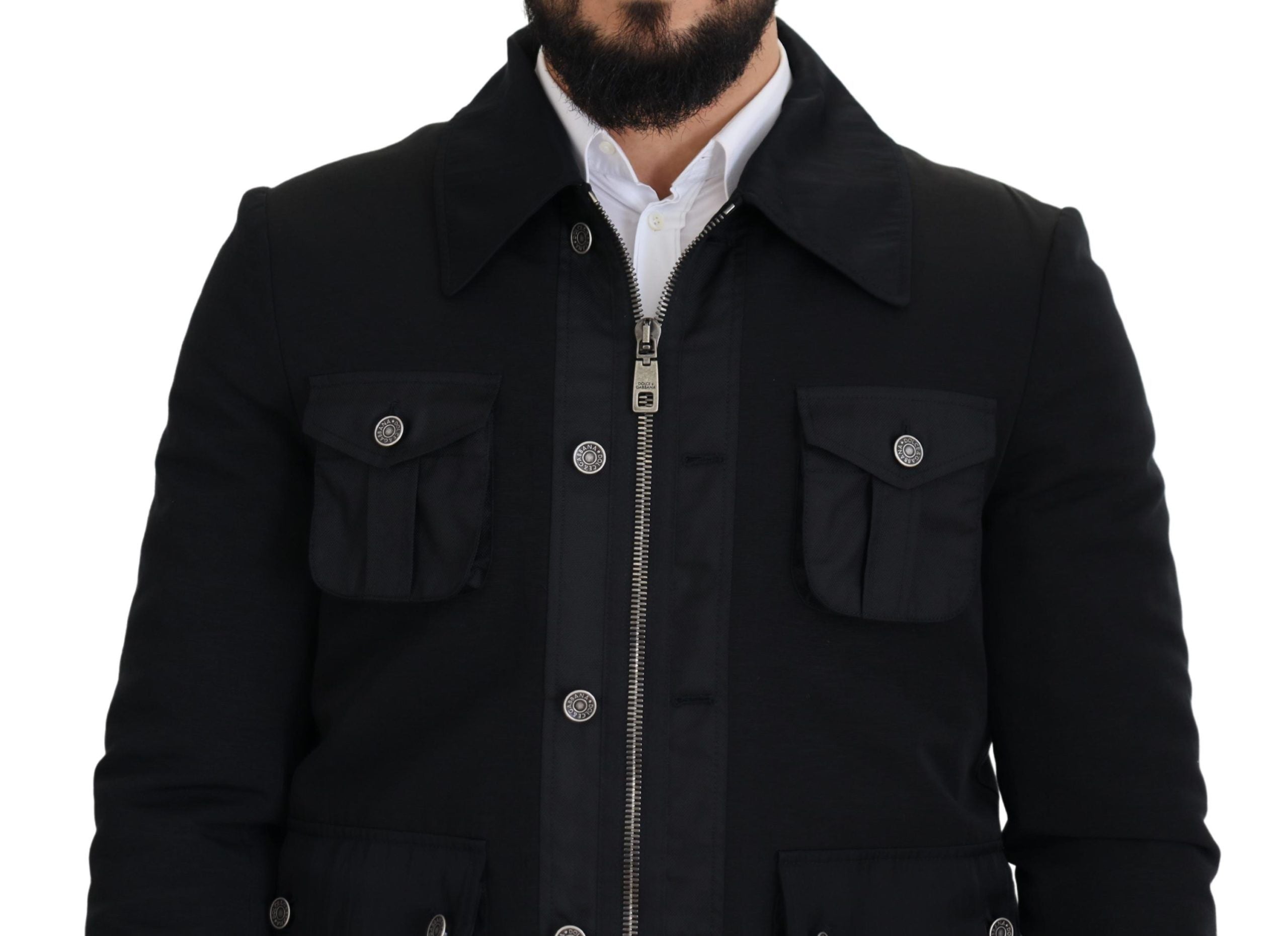 Dolce & Gabbana Black Wool Collared Full Zip Men's Jacket
