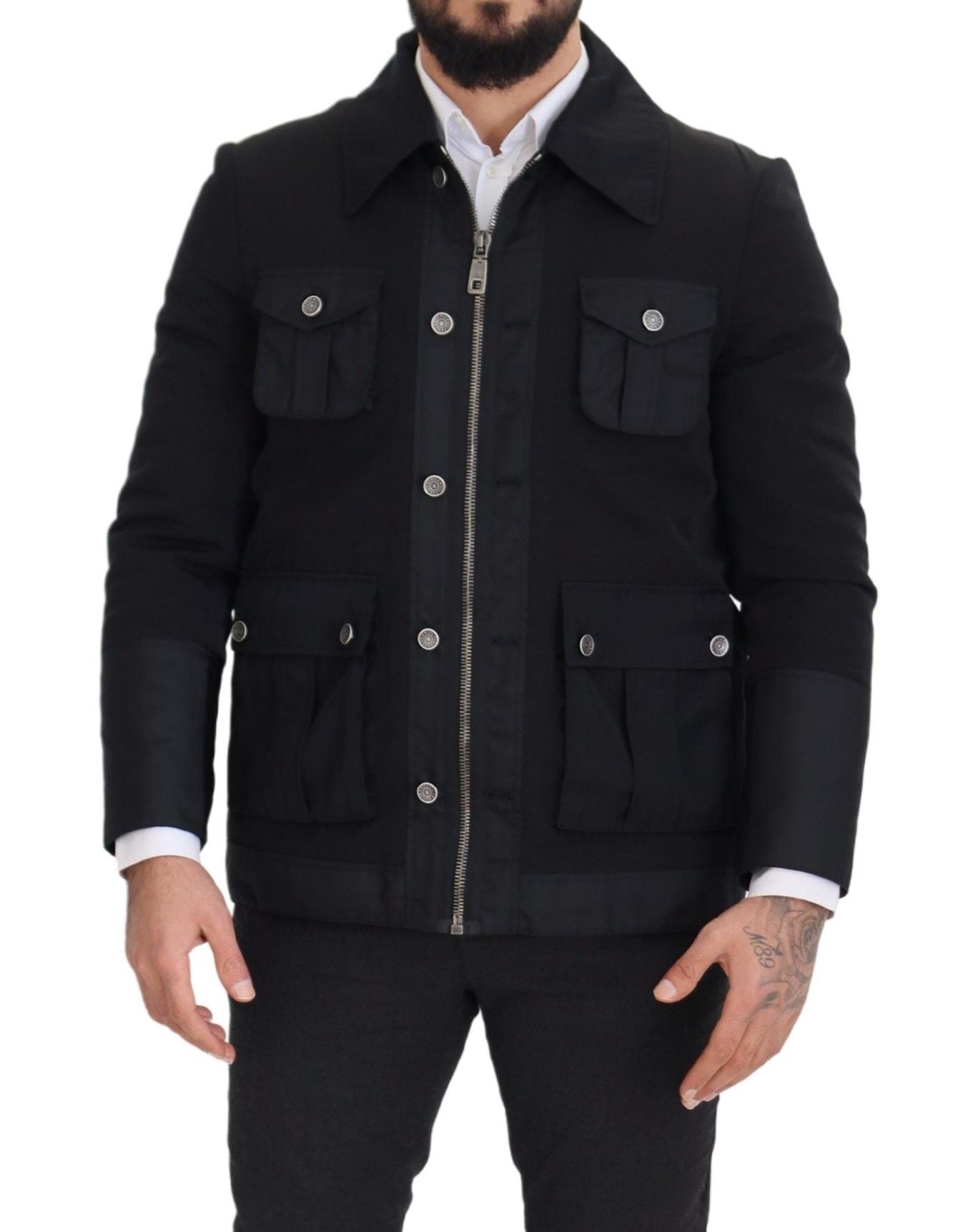 Dolce & Gabbana Black Wool Collared Full Zip Men's Jacket