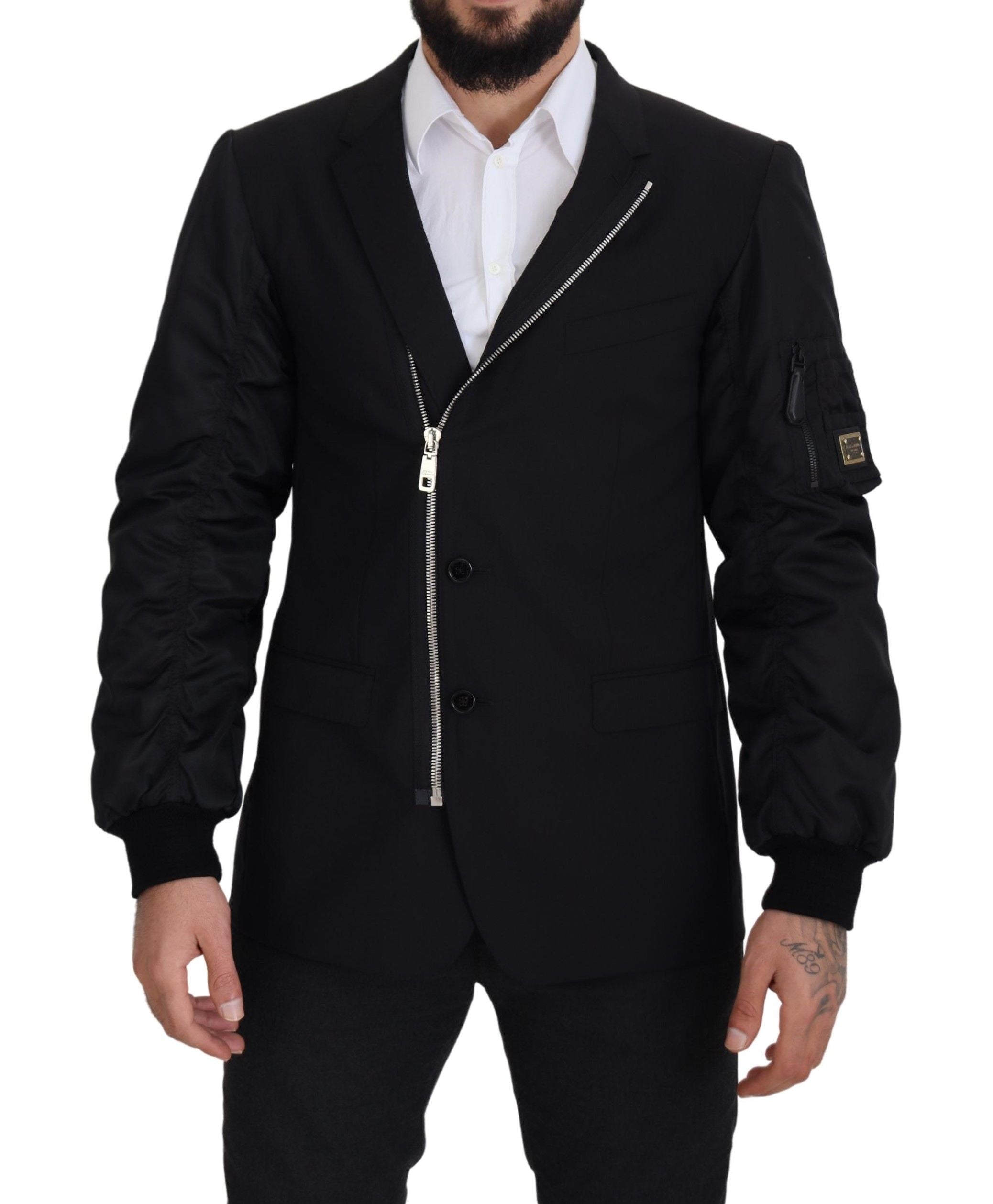 Dolce & Gabbana Black Wool Full Zip Long Sleeves Men's Jacket