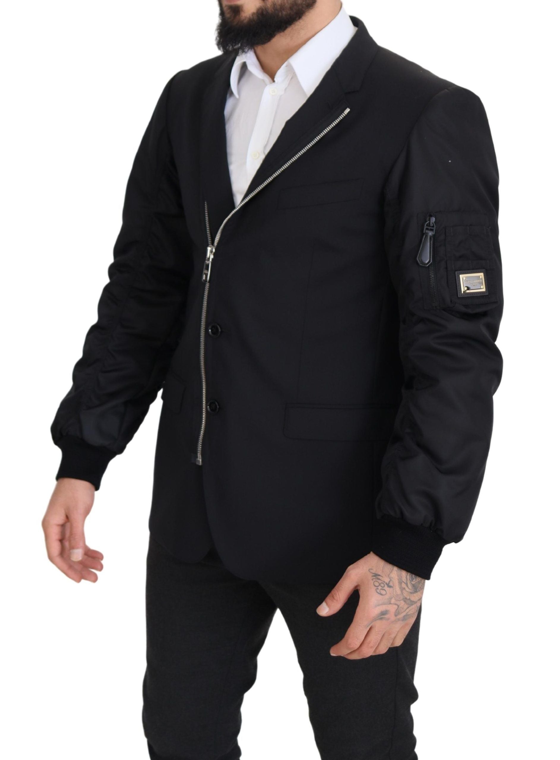 Dolce & Gabbana Black Wool Full Zip Long Sleeves Men's Jacket