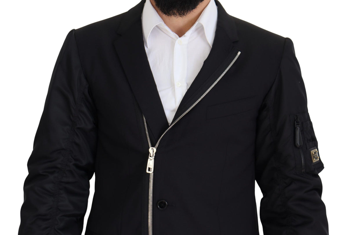 Dolce & Gabbana Black Wool Full Zip Long Sleeves Men's Jacket