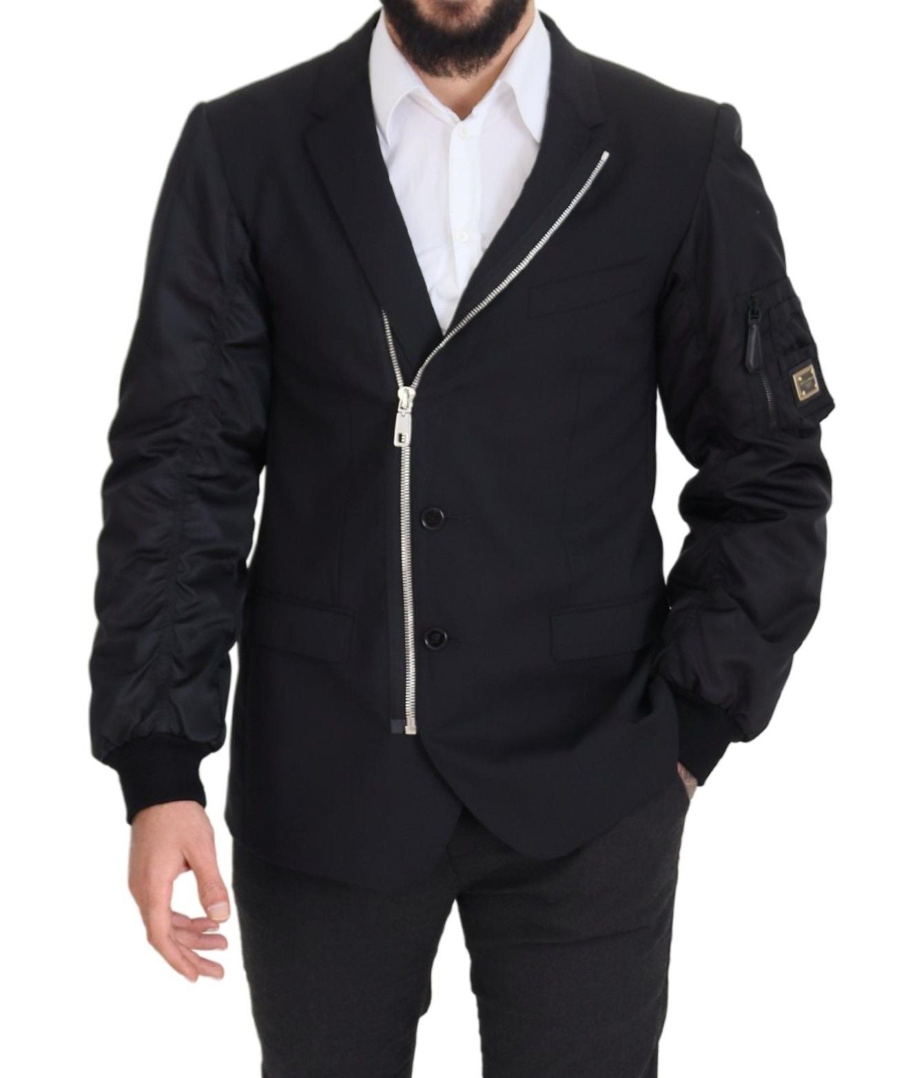 Dolce & Gabbana Black Wool Full Zip Long Sleeves Men's Jacket