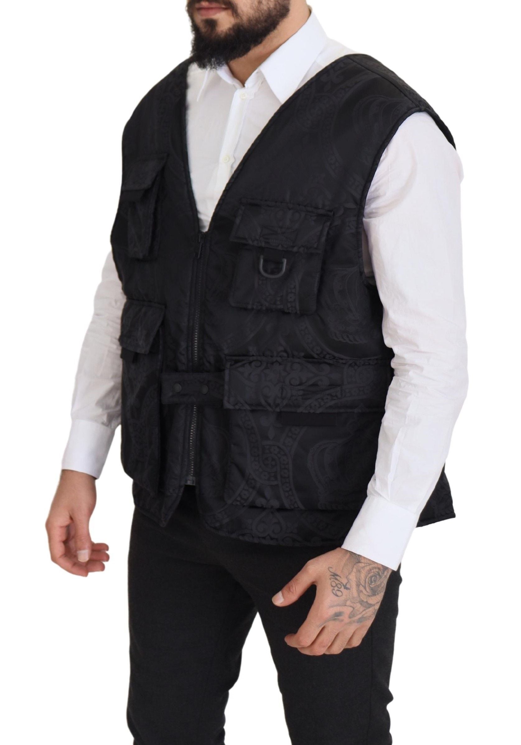Dolce & Gabbana Black Nylon Full Zip Sleeveless Men's Jacket