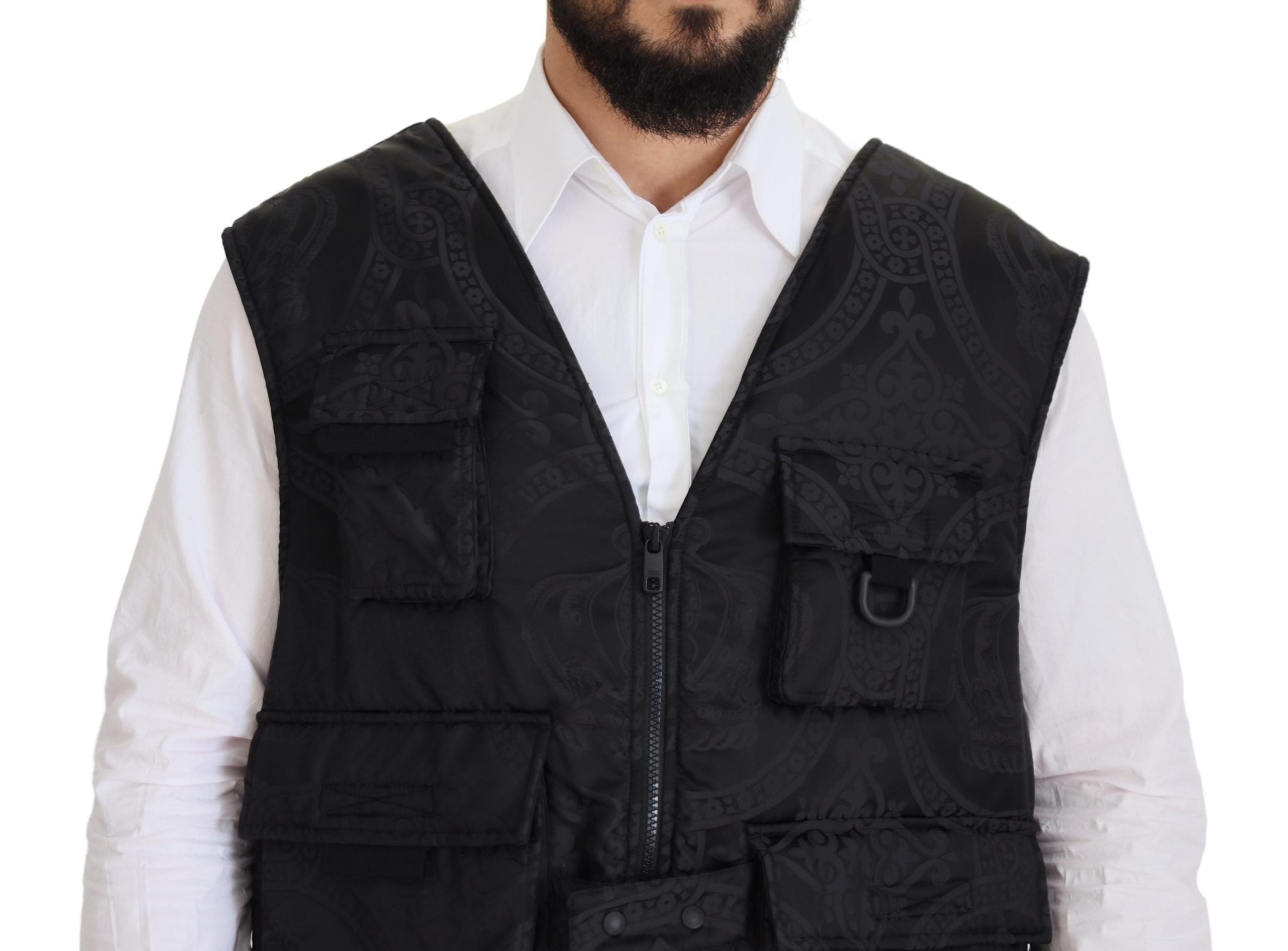 Dolce & Gabbana Black Nylon Full Zip Sleeveless Men's Jacket