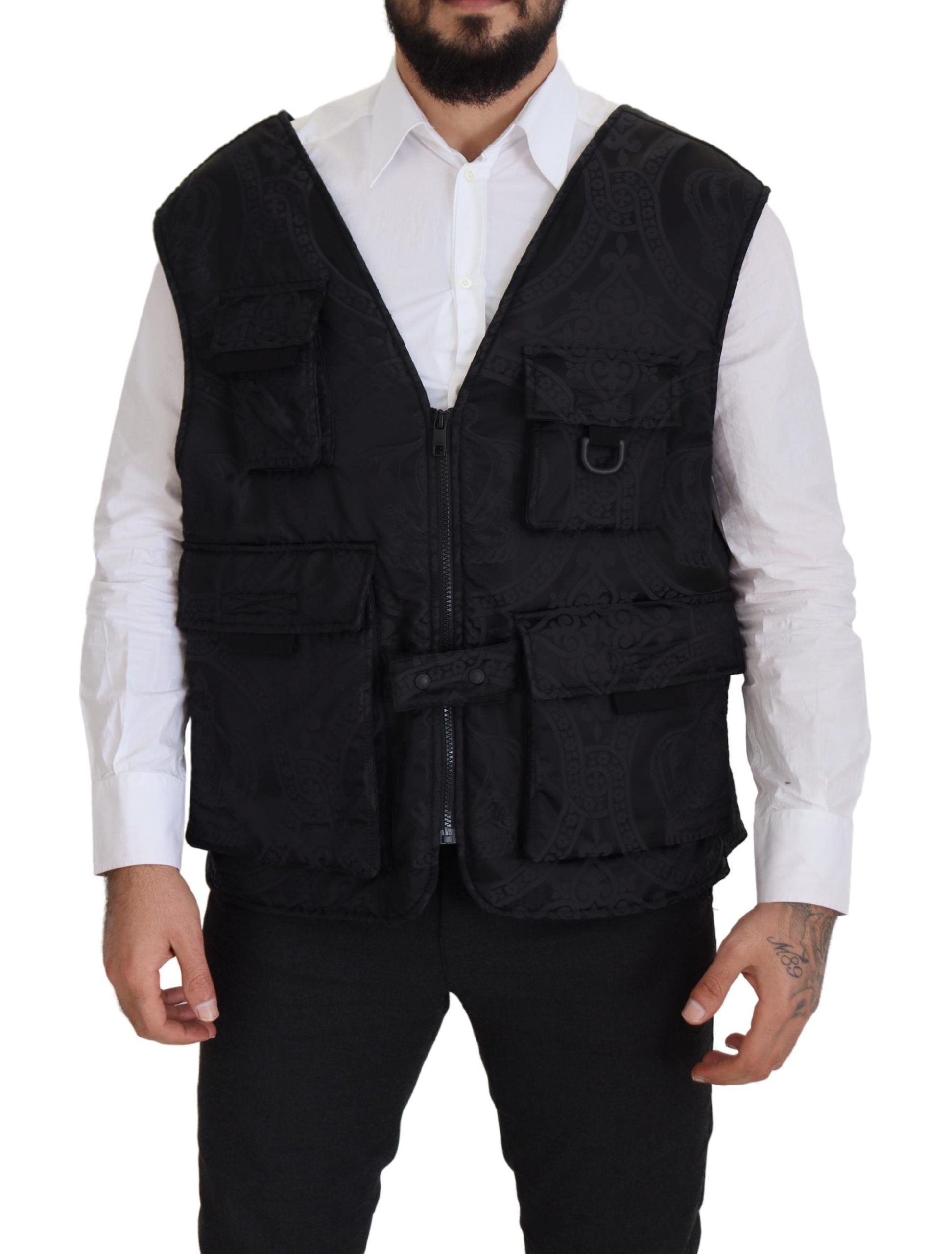 Dolce & Gabbana Black Nylon Full Zip Sleeveless Men's Jacket