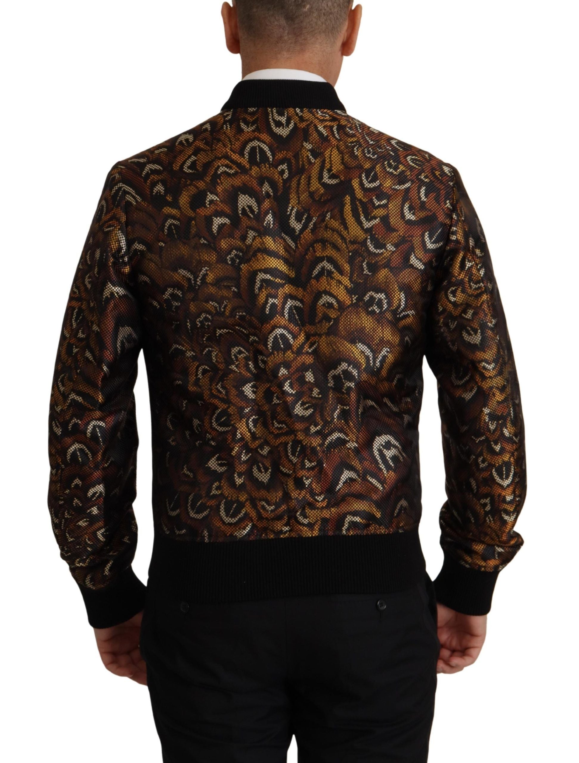 Dolce & Gabbana Brown Feather Full Zip Blouson Men's Jacket